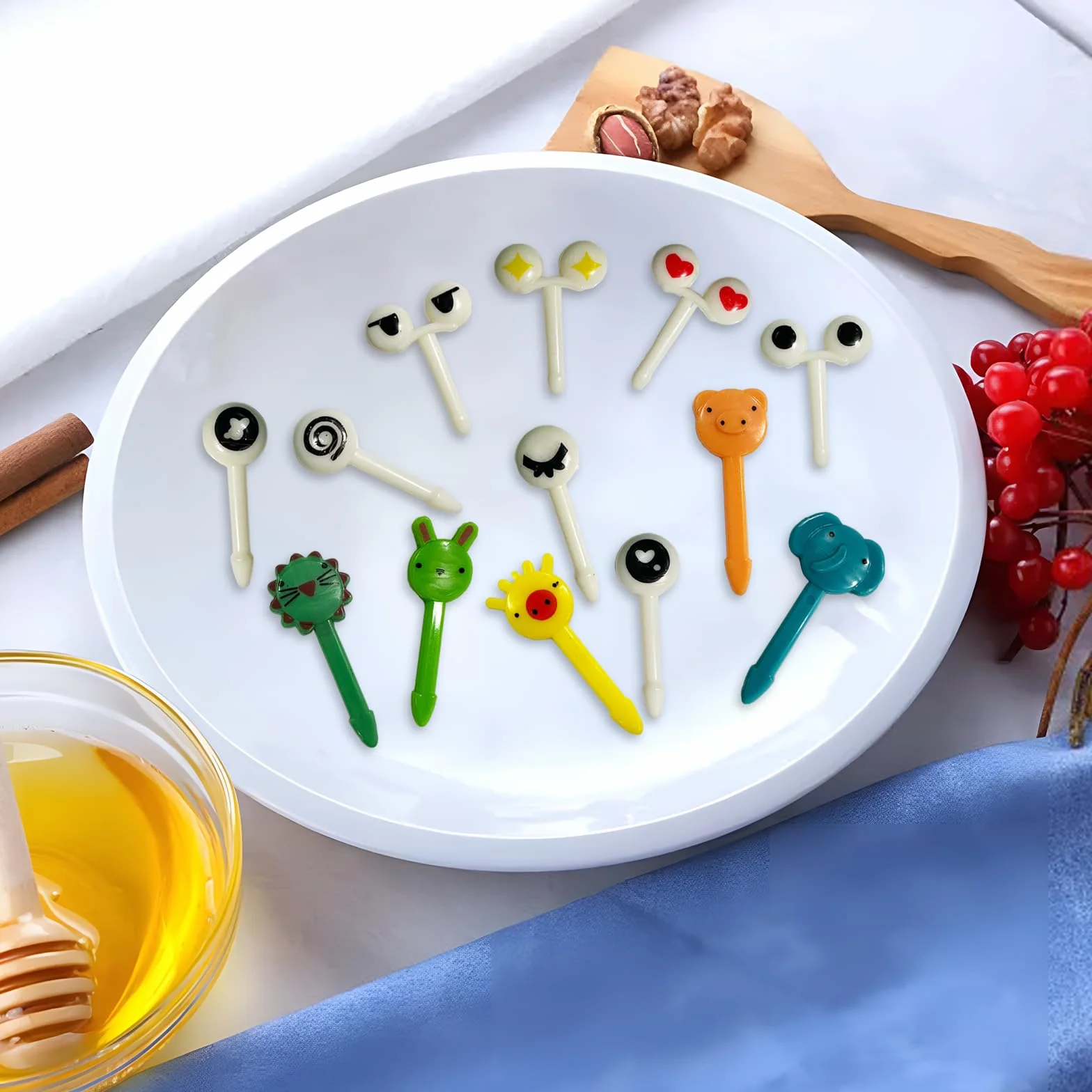 20 sztuk widelców do owoców + 10 sztuk widelczyków do owoców dzikiej przyrody, mini widelec do owoców, wielokrotnego użytku, wykałaczki do pudełek na lunch, na imprezę, popołudniową herbatę,