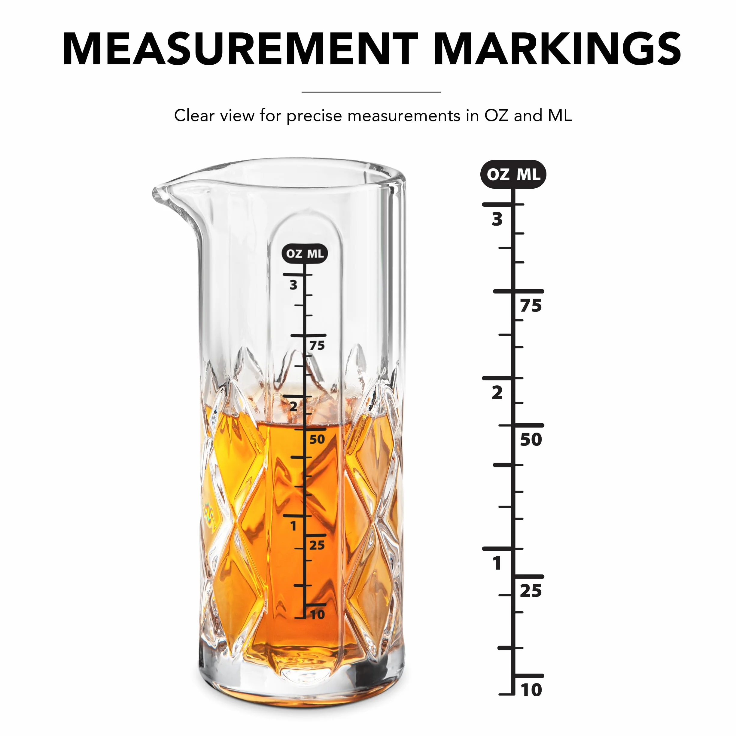 Final Touch Yarai Double Jigger Glass Cocktail Mixing Jug Heavy Duty, kubek z miarką, grube szkło walled – 100 ml