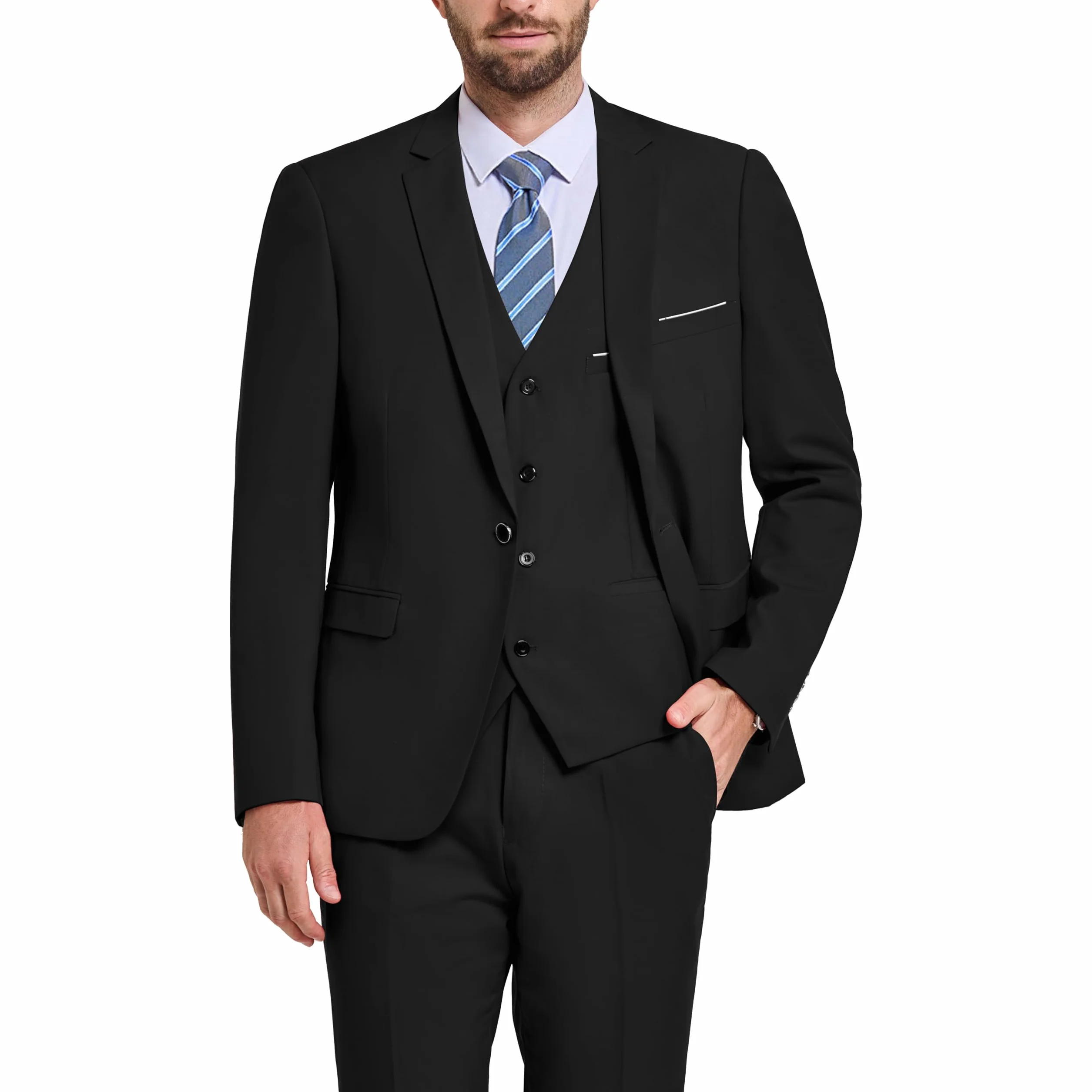 Hihawk Męski 3-częściowy zestaw garniturowy z krawatem, jednokolorowa marynarka slim fit, kamizelka i spodnie, garnitury dla mężczyzn, na wesele, przyjęcie, do biznesu