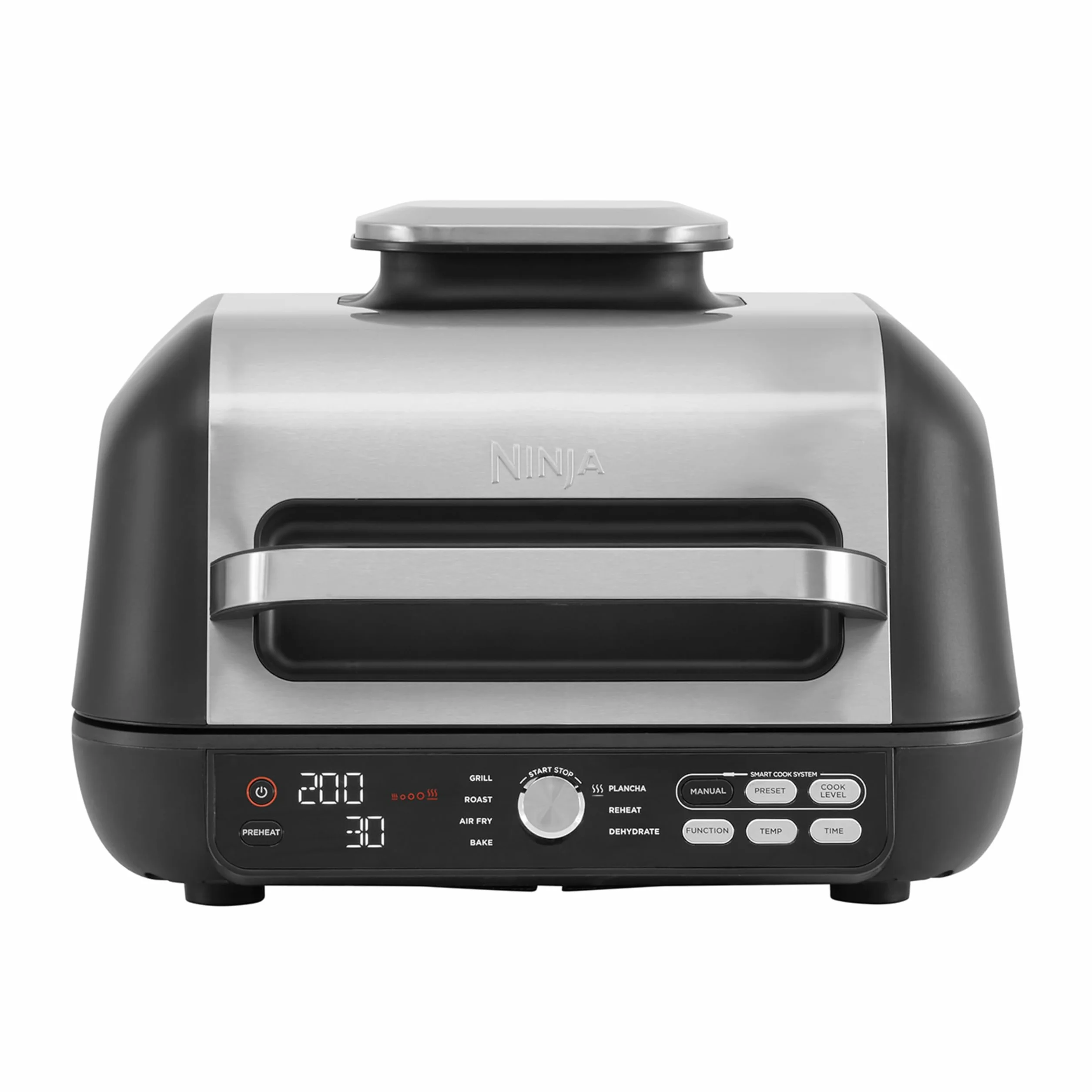 Ninja Foodi MAX PRO Grill, płaska płyta i frytkownica beztluszczowa z cyfrową sondą kuchenną i termometrem, 3,8 l, 7 funkcji gotowania w 1, części można myć w zmywarce, srebrno/czarny, AG651EU