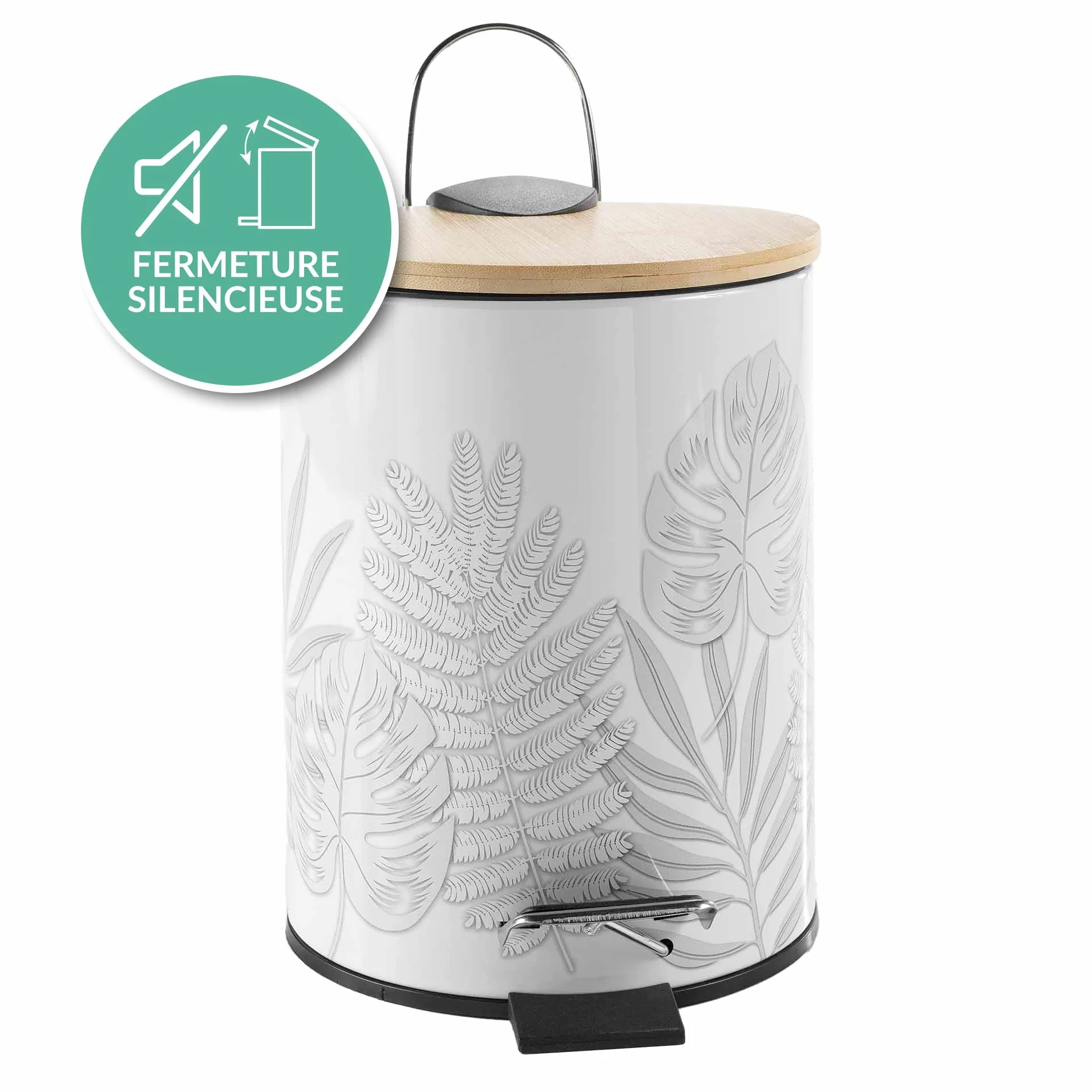 miękkość wnętrza, Kosz na śmieci z pedałem (3 L) Amber, Drukowany metal i Bamboo