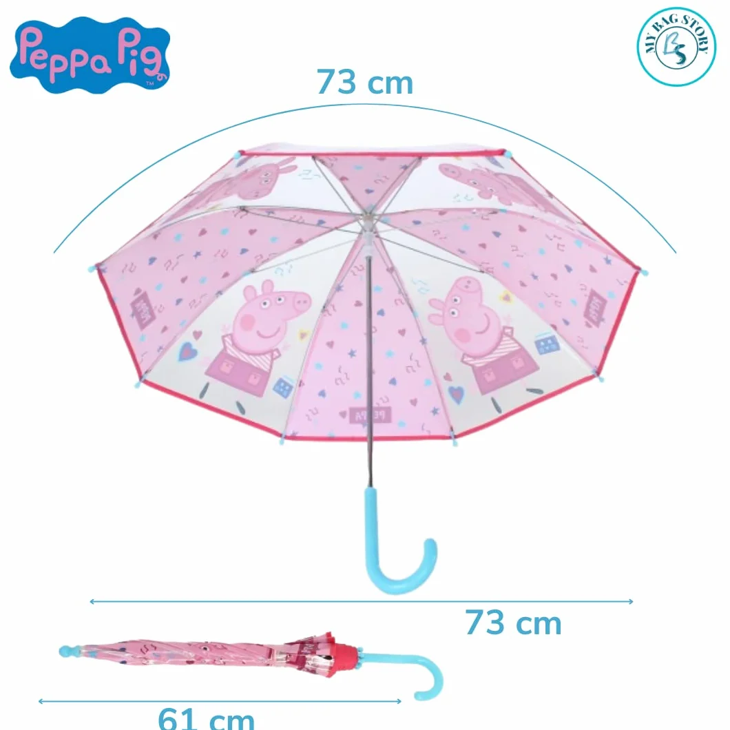 mybagstory parasol dziecięcy - Świnka Peppa - różowy, przedszkole, wakacje, parasol dziewczęcy, 73 cm, pomysł na prezent, lekki, kompaktowy, otwieranie ręczne - odporny na zaciśnięcie