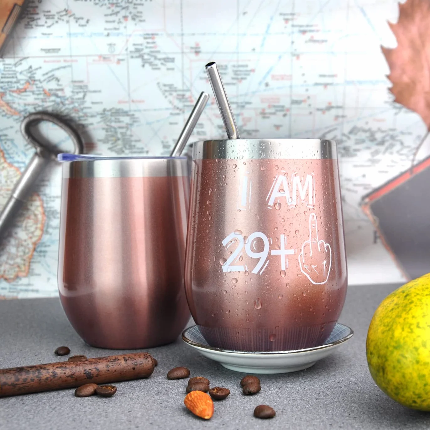 BOKALAKA Kubek do wina stal nierdzewna 350 ml 12 oz prezent na 30 urodziny kobiet