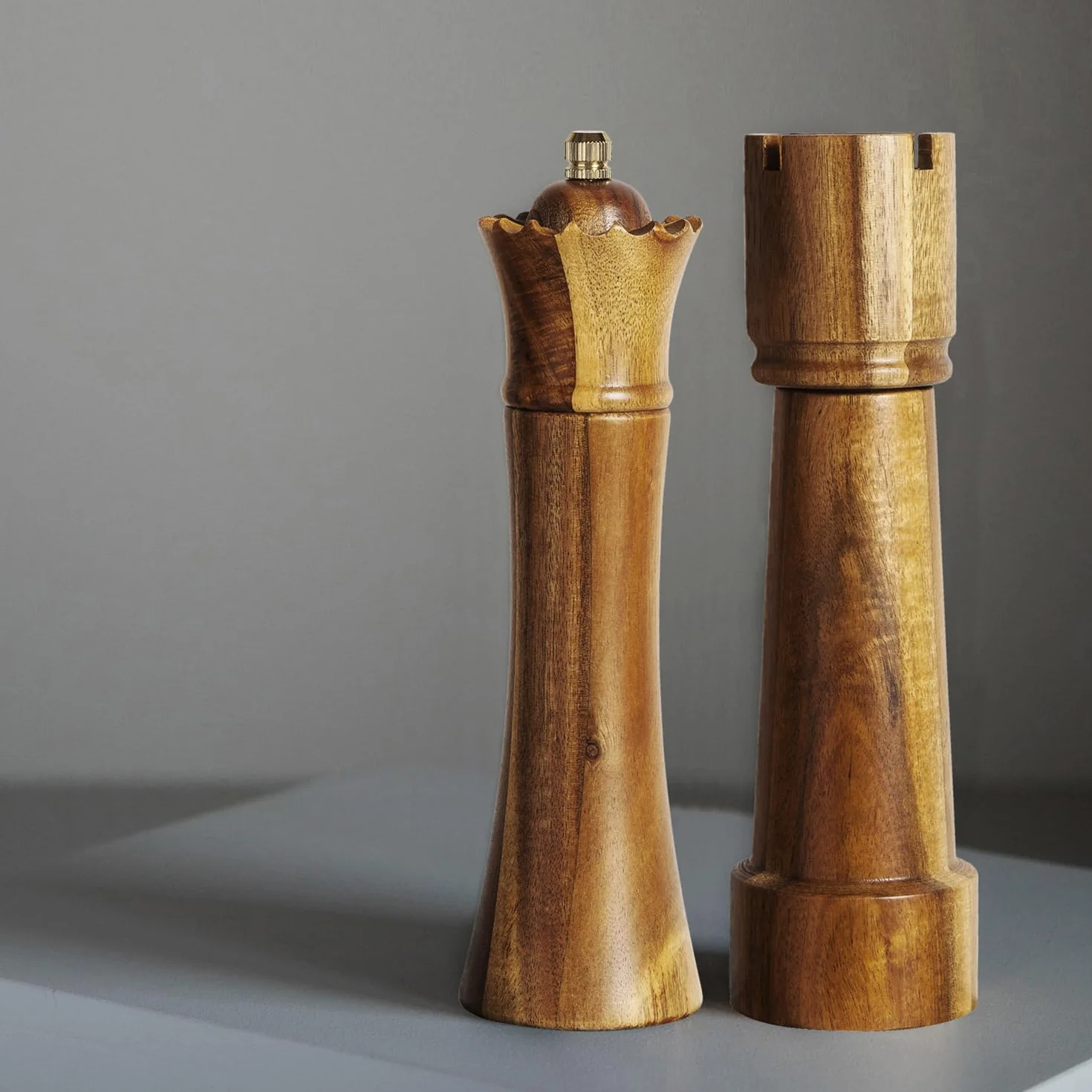 Młynek do Soli i Pieprzu Drewniany Design Szachownica 20cm Ceramiczny Mechanizm