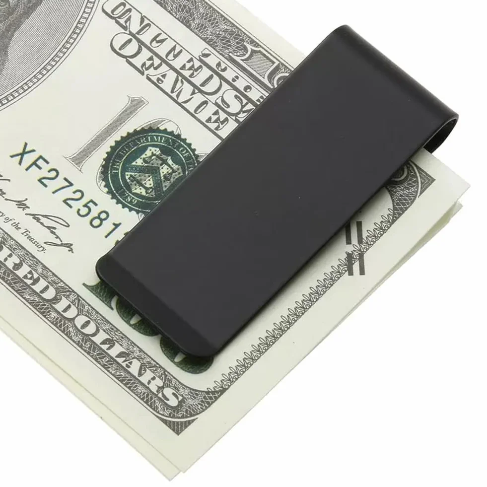 Klips do banknotów ze stali nierdzewnej, klips do banknotów ze stali nierdzewnej, męski klips do banknotów, cienki metalowy klips na pieniądze, do rachunku z klipsem na karty pieniężne, Czarny, 1 EU