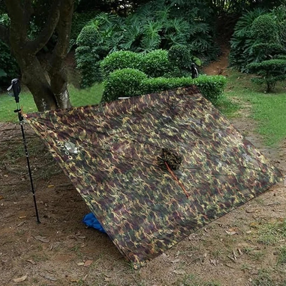 peleryna przeciwdeszczowa kamuflażowa, wielofunkcyjna 3 w 1, wodoszczelna peleryna unisex, mata pod namiot, plandeka ochrony przeciwsłonecznej, peleryna przeciwdeszczowa do wędkowania, wędrówek