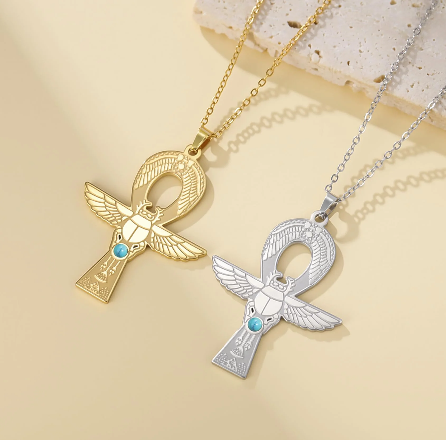 Ankh Cross Scarab Beetle naszyjnik dla kobiet klucz życia egipska Izyda wisiorek starożytny egipski amulet ochronny biżuteria religijna kartusz prezent