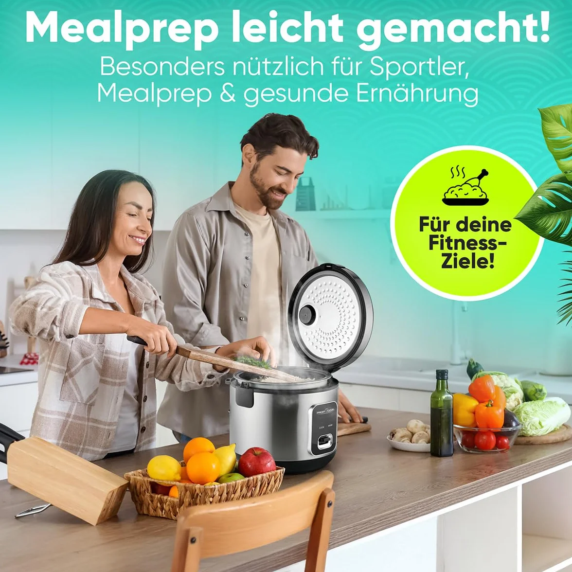 ProfiCook® szybkowar do ryżu 3 kg | szybkie przygotowanie bez przypalania | funkcja utrzymania ciepła | w zestawie kubek z miarką i łyżką do ryżu | Rice Cooker z nieprzywierającą powłoką | szybkowar
