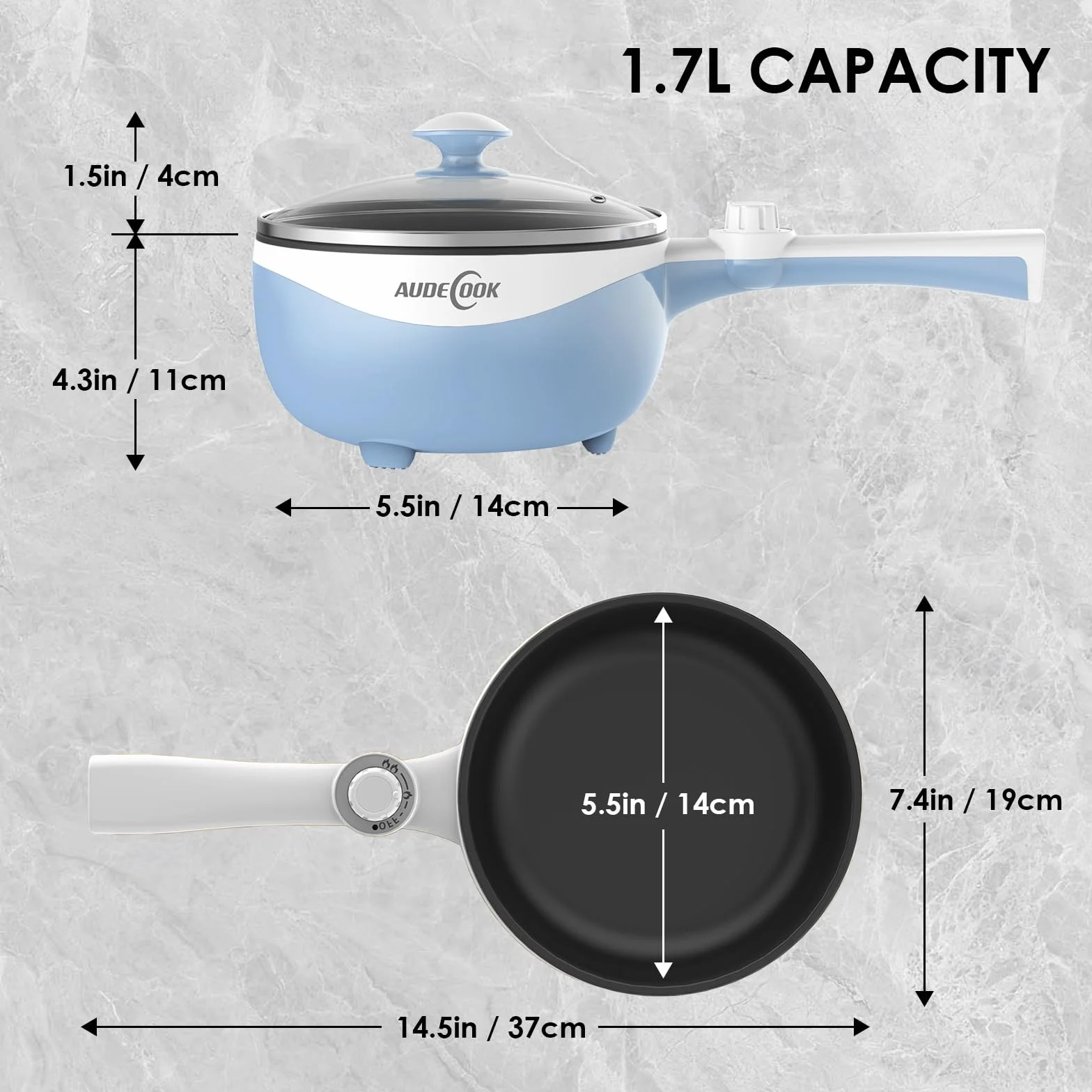 Audecook Elektryczna patelnia Hot Pot 1,7 l 20 cm nieprzywierająca przenośna mini wielofunkcyjna kuchenka