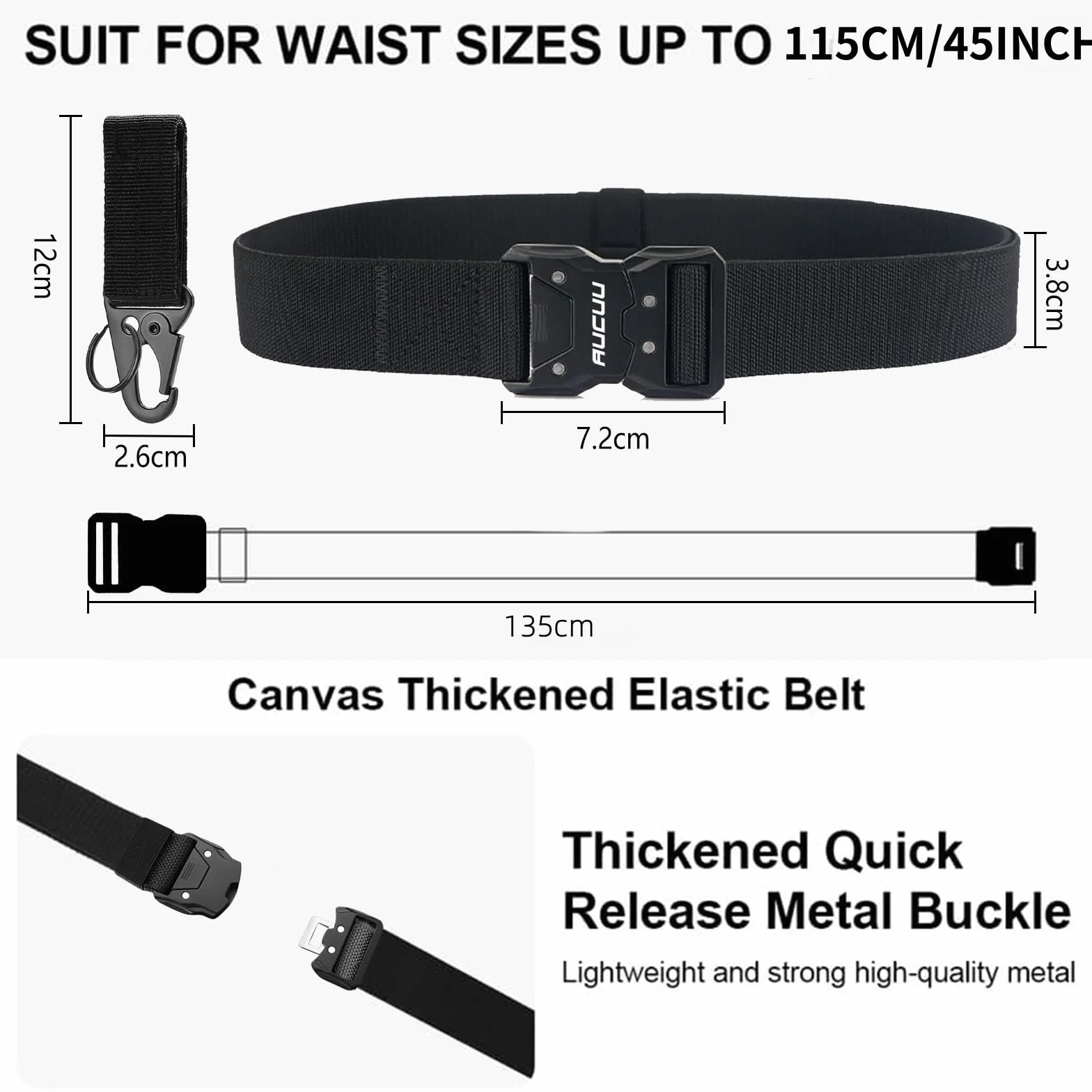 Aucuu Pasek taktyczny Quick Release, 135 cm, czarny
