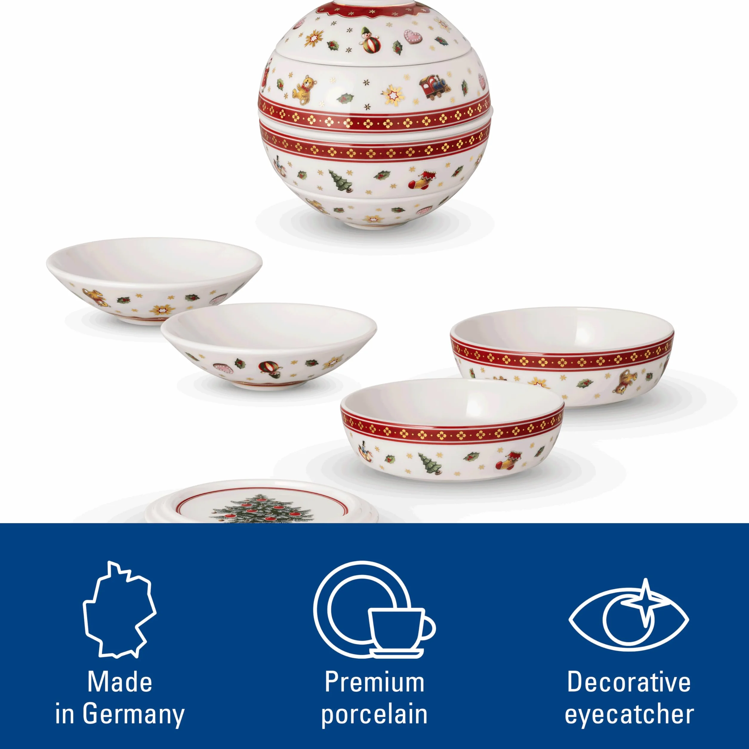 Villeroy & Boch – Toy's Delight La petite Boule, komplet naczyń porcelanowych, naczynia świąteczne, zestaw misek, można myć w zmywarce, można używać w kuchence mikrofalowej, wielokolorowy