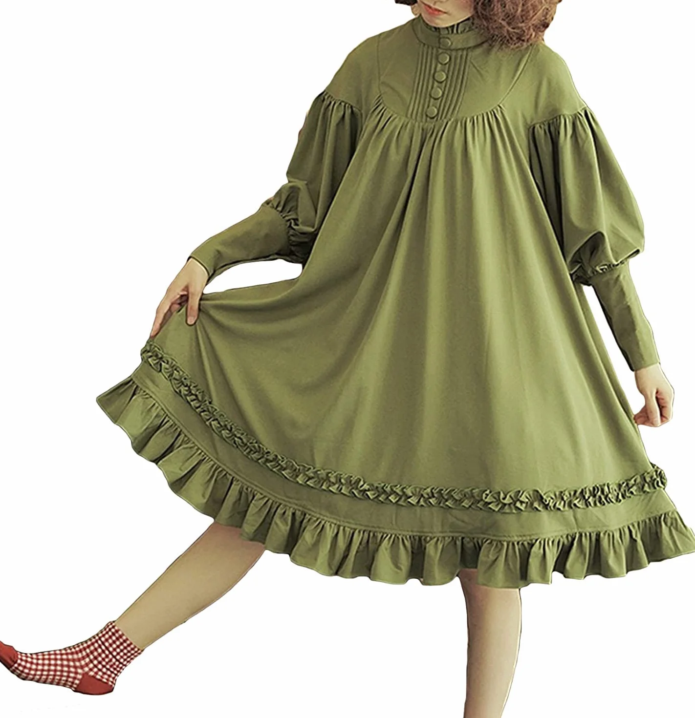 Cosplay Sukienka Lolita Japońskie Miękkie Czarne Sukienki Bawełniane Damskie Księżniczka Sukienka Kostium Dziewczęcy (Color : Army Green, Size : XL)