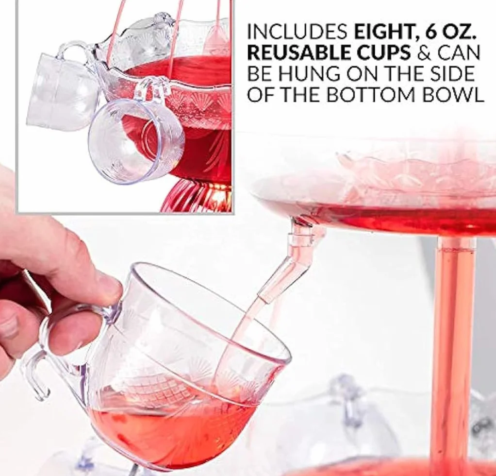 3-poziomowa fontanna imprezowa akrylowa 4L z 5 kubkami 175 ml LED