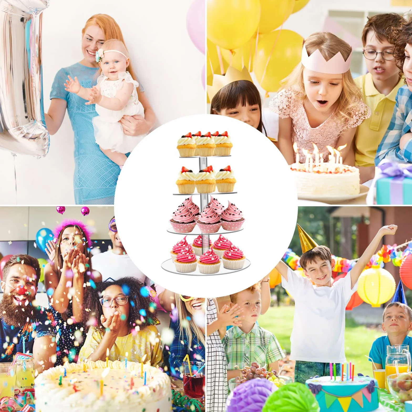 Akrylowy Stojak na Babeczki 4-Poziomowy Wieża Deserowa na Ślub Baby Shower