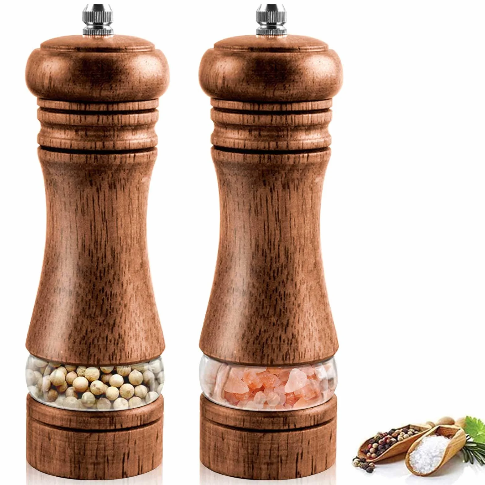 IAGORYUE młynek do pieprzu i soli, zestaw 2 młynek do soli pieprzu, ręczny młynek do soli i pieprzu, regulowany ceramiczny młynek do przypraw i przypraw 6,5 cala, do soli morskiej, chilli, pieprzu