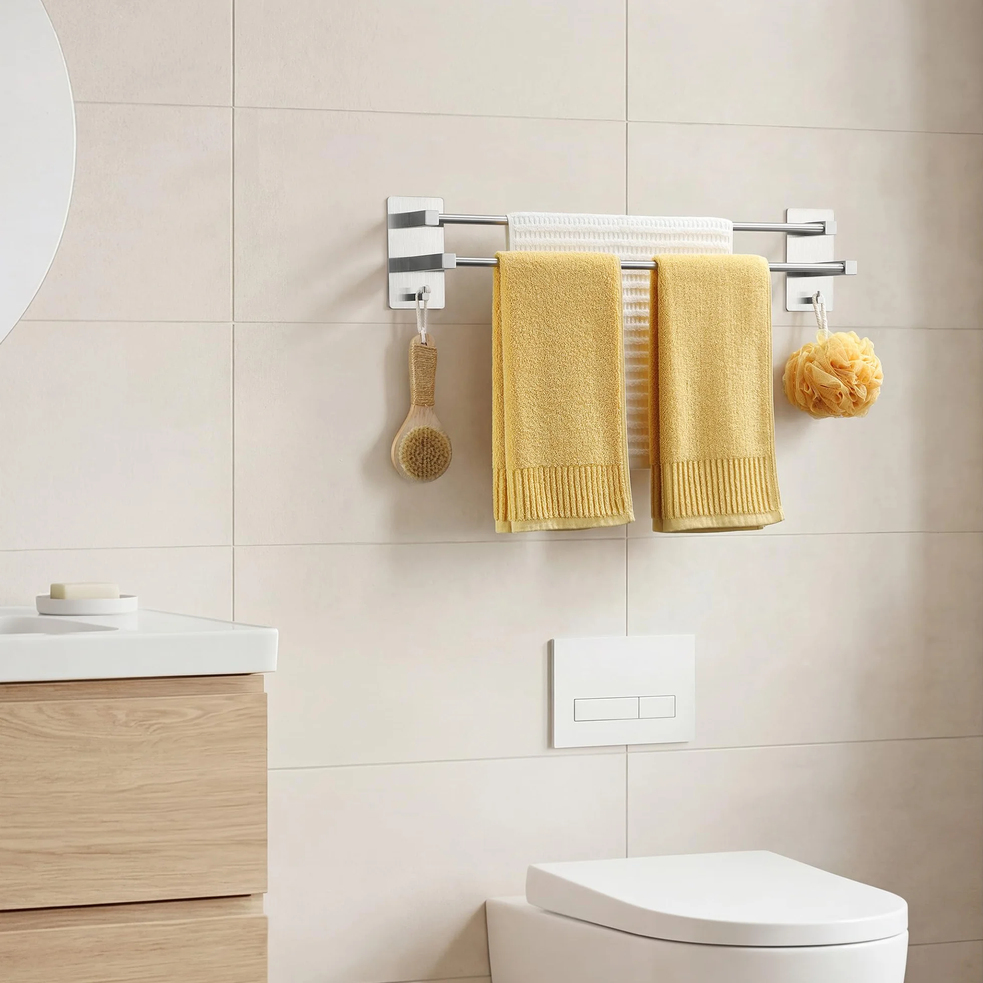 ALOCEO SUS304 podwójny wieszak na ręczniki 64 cm stal nierdzewna samoprzylepny bez wiercenia srebrny