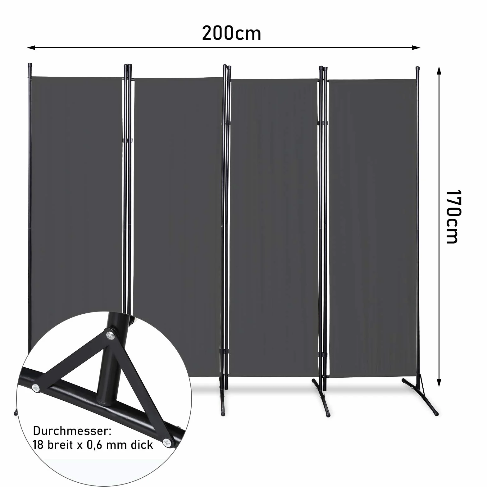 Parawan składany 200 x 170 cm antracyt do ogrodu balkonu