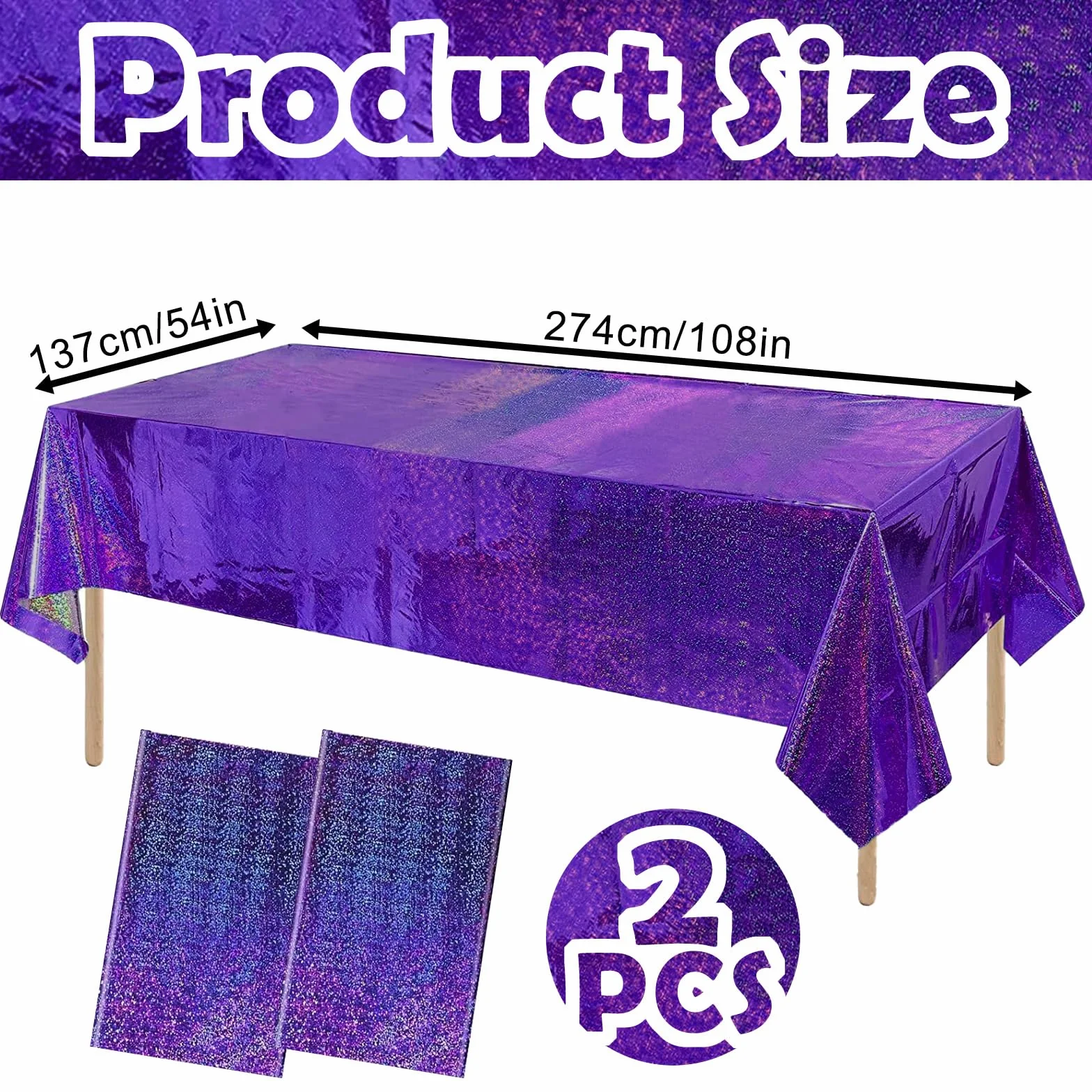 Plastikowy brokatowy obrus 137 x 274 cm fioletowy prostokątny na ślub urodziny