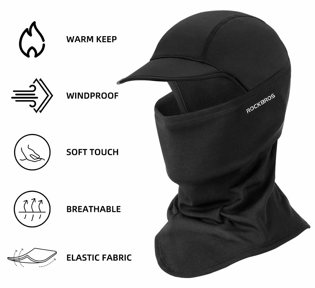 ROCKBROS Zimowa Kominiarka Balaclava Damska Męska Ciepła Kominiarka z Rondem Maska Rowerowa Czarna