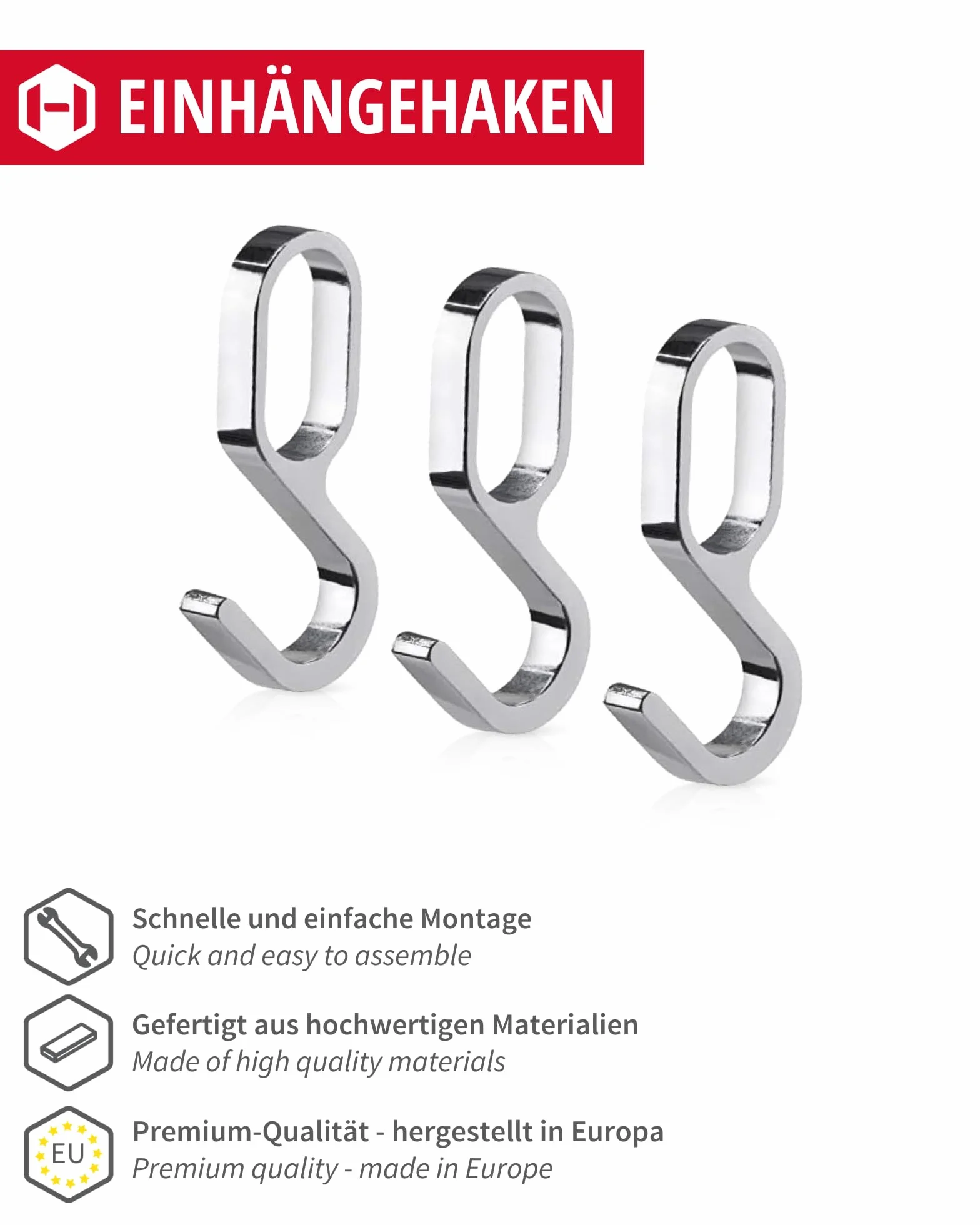 Gedotec Metalowe owalne haczyki do szafy chromowane 30 x 15 mm 10 sztuk