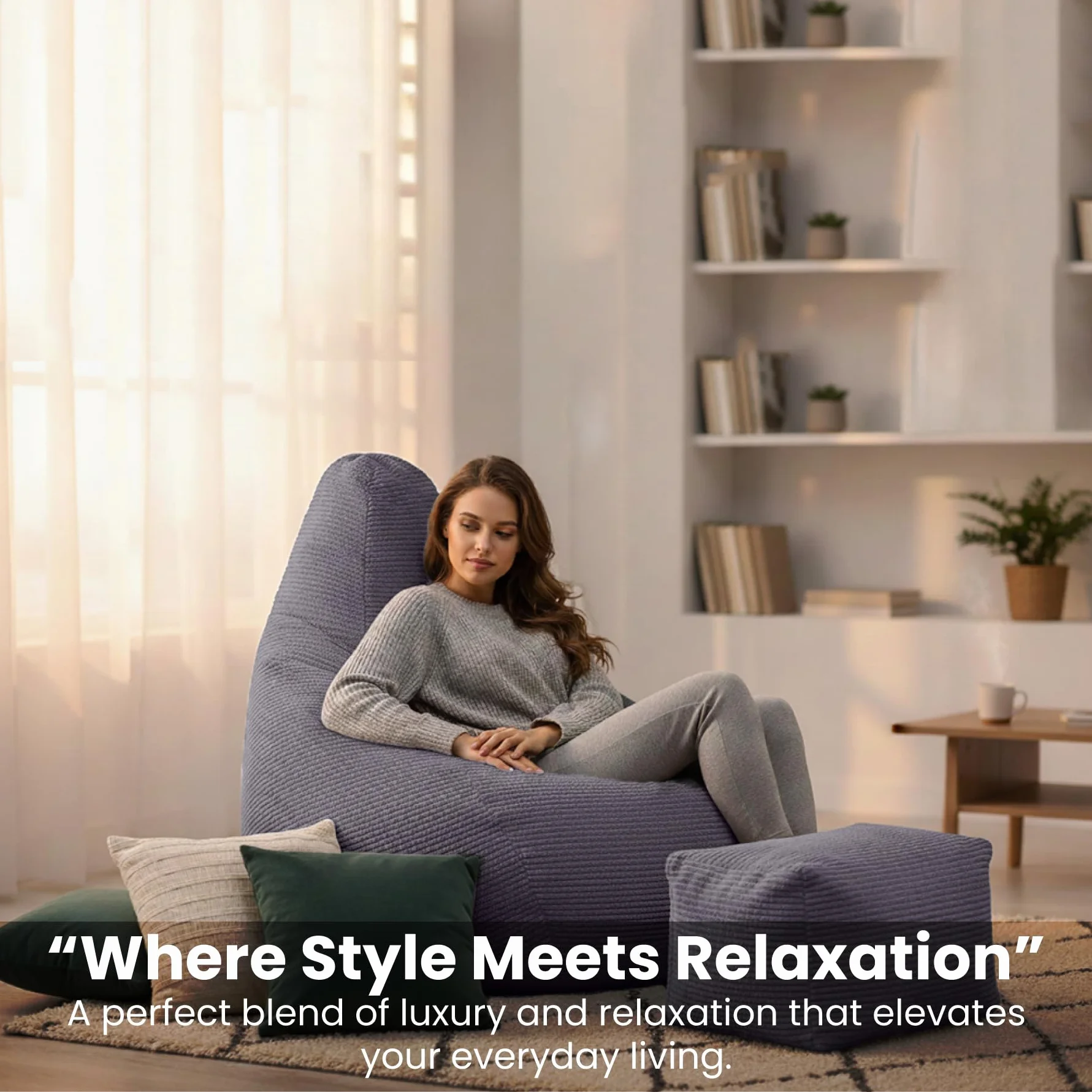 Loft 25 Krzesło do siedzenia z wysokim oparciem dla dorosłych, tkanina sztruksowa, do wewnątrz, do salonu, gamingowa, wewnętrzna wkładka, ergonomiczna konstrukcja dla wsparcia ciała (worek do