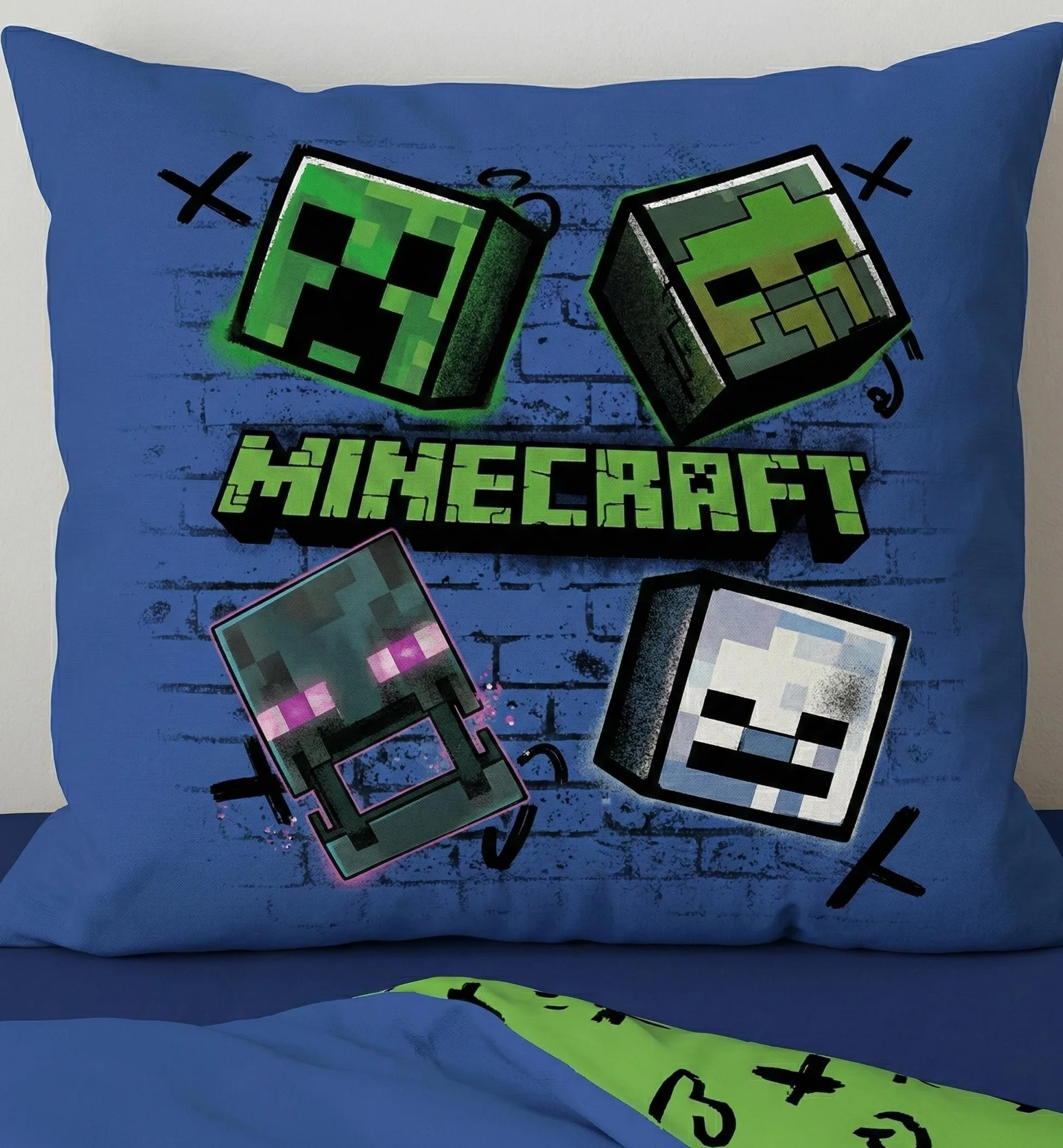 Minecraft Zestaw pościeli 135x200 cm 80x80 cm mikrofibra Steve Alex Creeper dwustronny