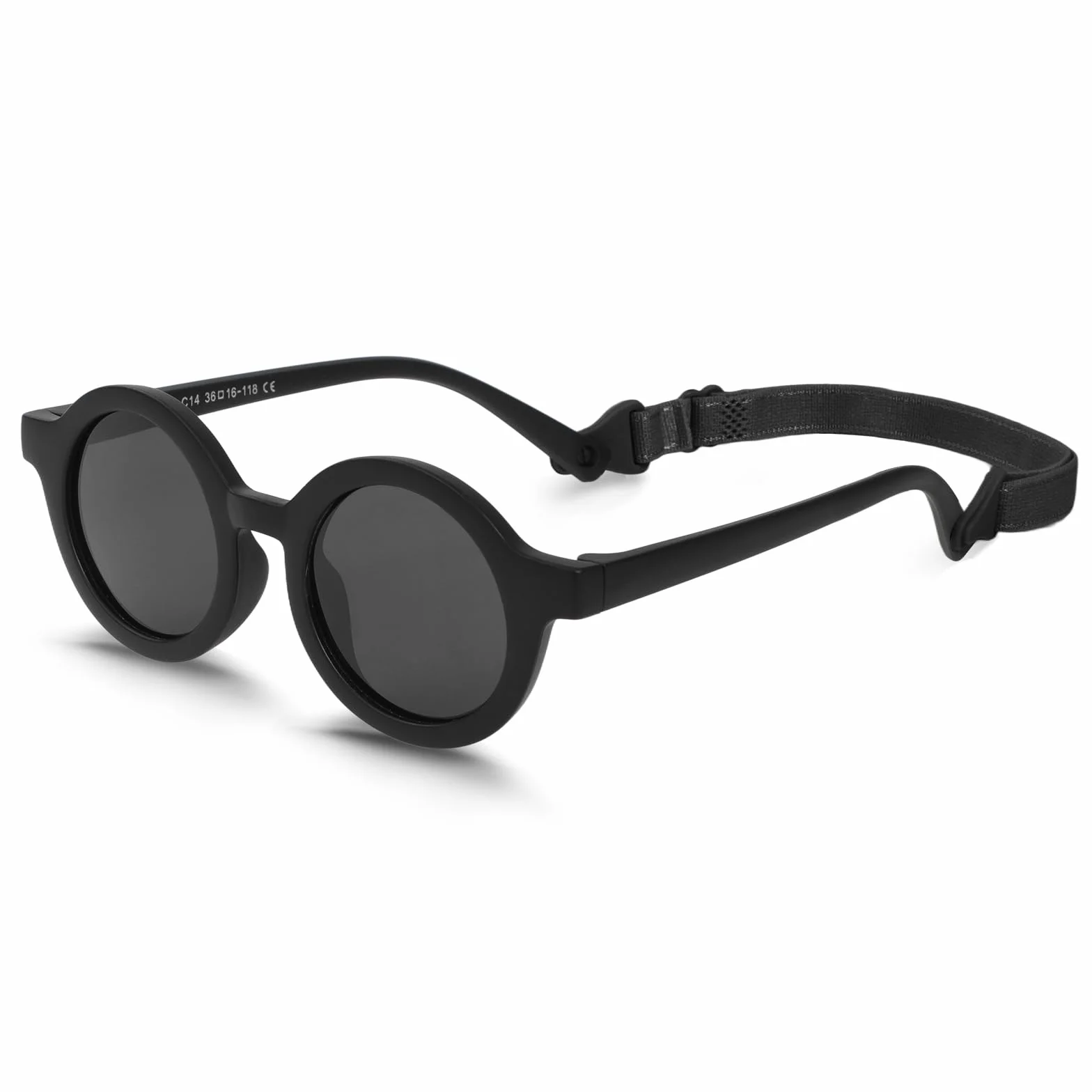 Dziecięce okulary przeciwsłoneczne z paskiem, urocze okrągłe okulary polaryzacyjne dla niemowląt, elastyczne gumowe okulary ochrona UV400, dla małych dziewczynek, chłopców w wieku 0-36