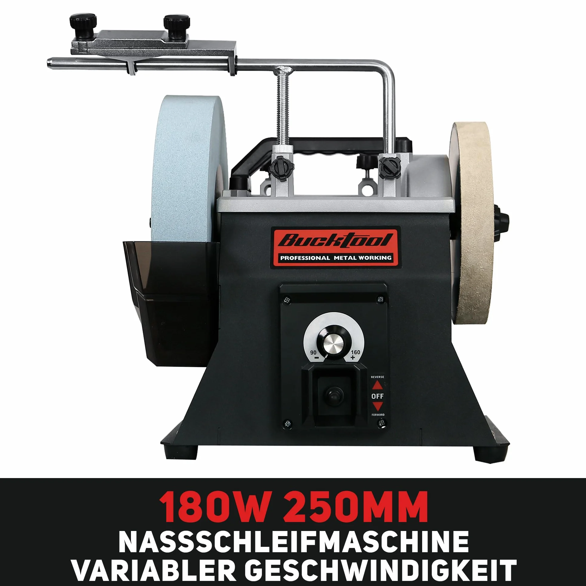 BUCKTOOL SCM8103 szlifierka na mokro 250 mm, ostrzałka do noży zmienna prędkość 90/150 W, 220 mm z tarczą ściągającą 200 mm