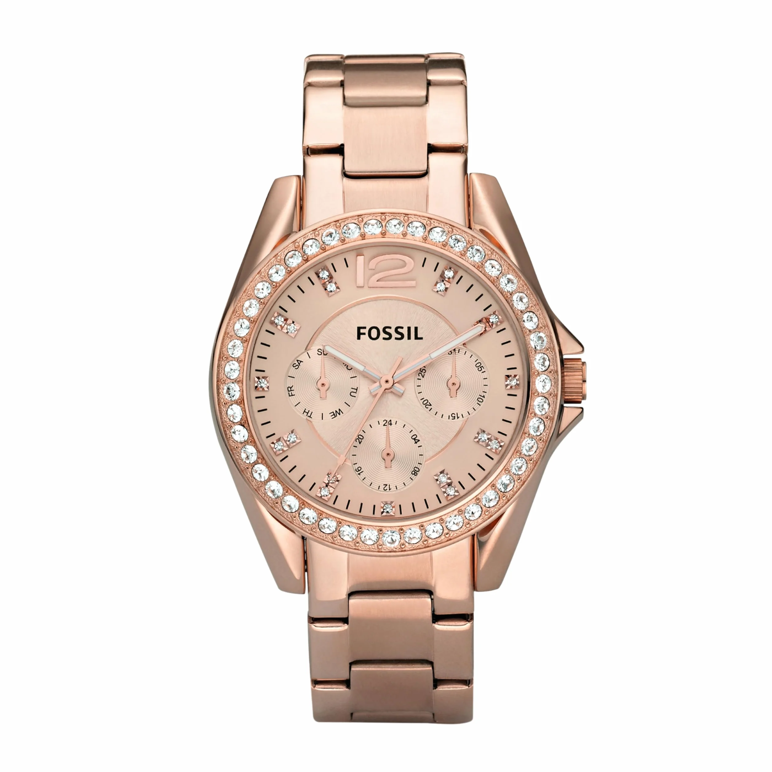 Fossil Riley Zegarek dla kobiet, chronograf z paskiem ze stali nierdzewnej lub skóry