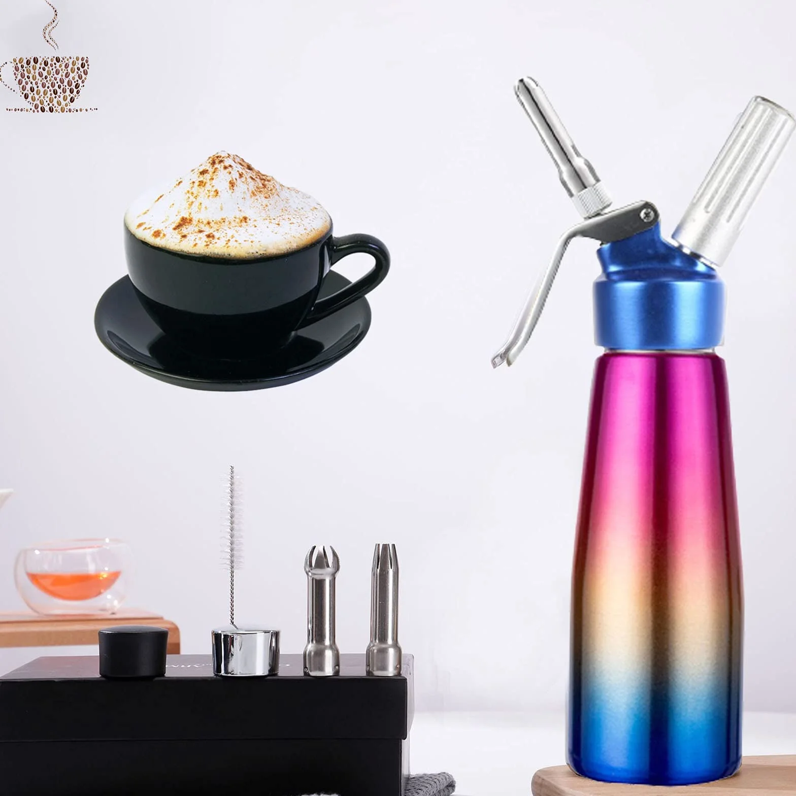 Comforty Dozownik do śmietany 500 ml ze stali nierdzewnej, profesjonalny syfon do śmietany z aluminiowym korpusem + 3 dysze i 1 szczotka do czyszczenia deserów, ciast
