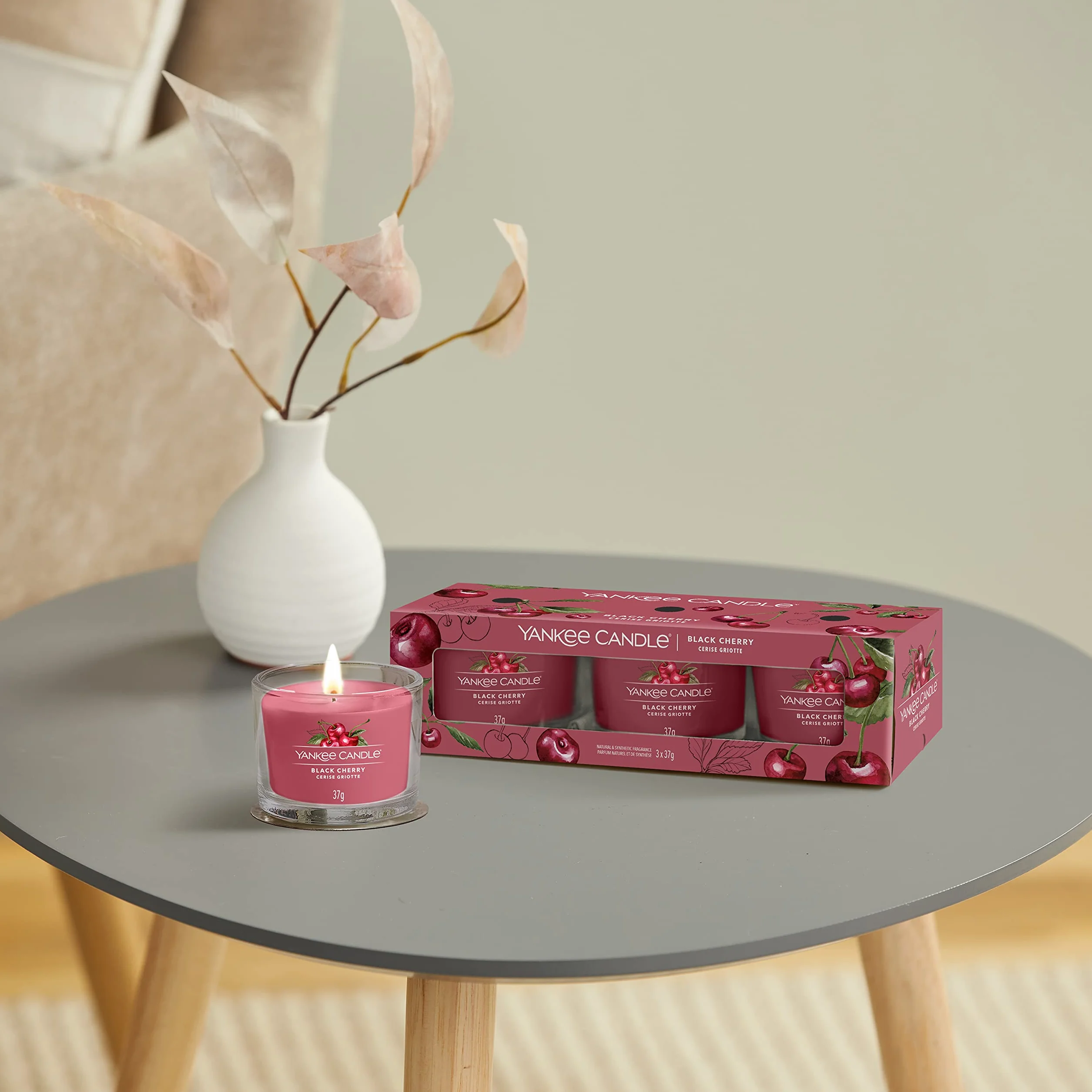 Yankee Candle Świece zapachowe zestaw upominkowy czarna wiśnia wosk sojowy 3 sztuki