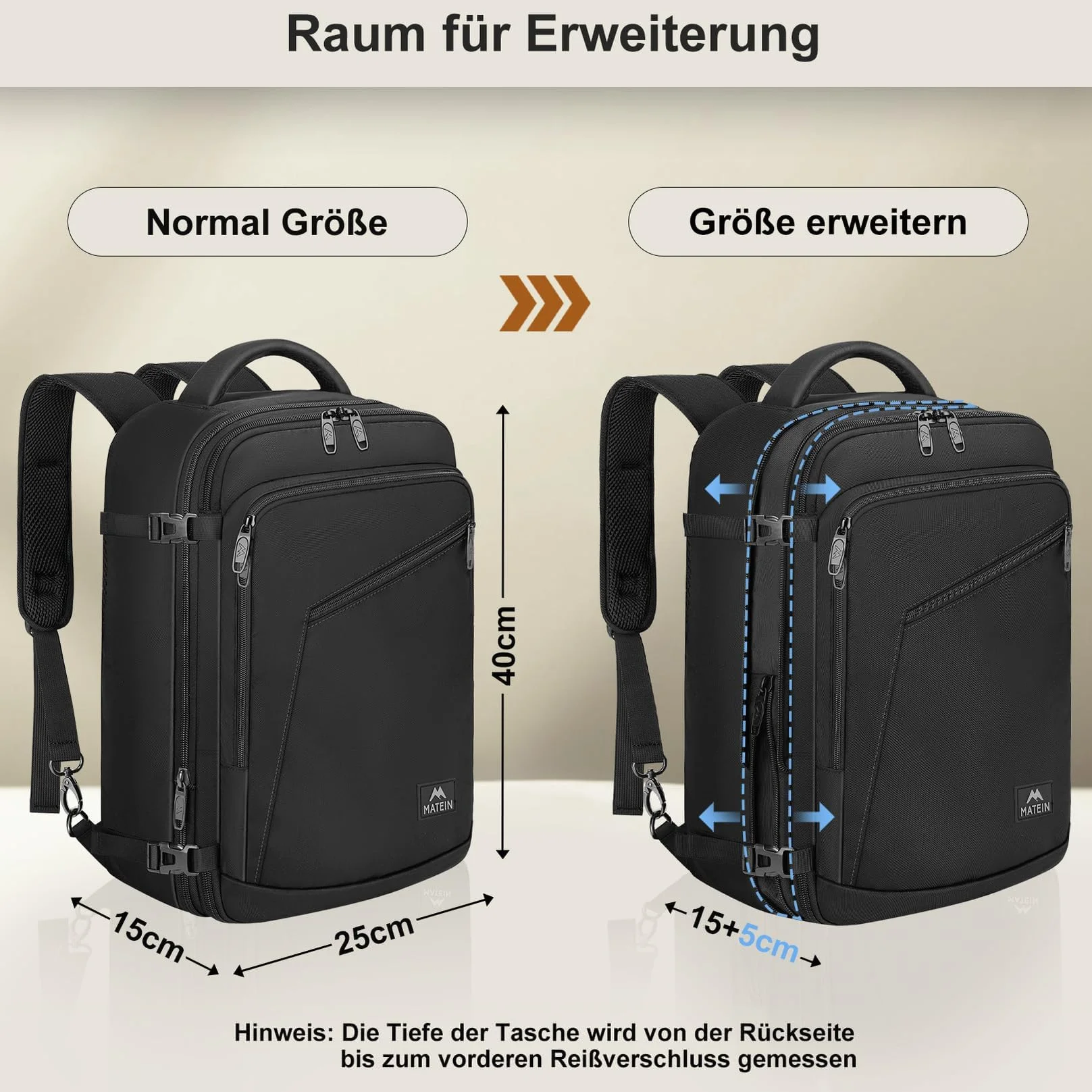 MATEIN Bagaż Podręczny 40x20x25, 20L Plecak Podróżny Męski i Damski do Ryanair, Cabin Bag Travel Backpack do Pracy, Biznesu i Podróży, Czarny