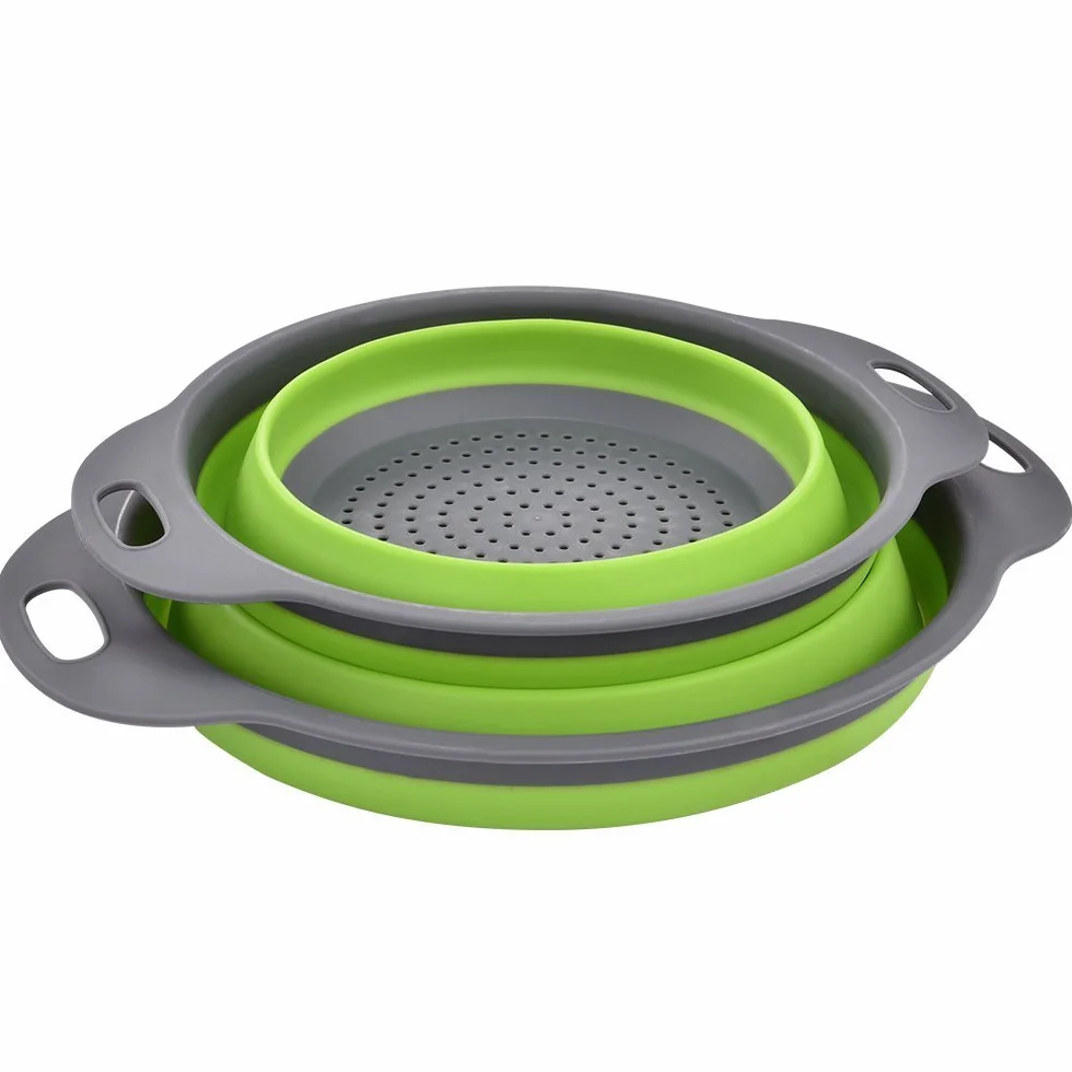 ZUOFENG Składany cedzak, silikonowe sito kuchenne do odcedzania makaronu, przyjazne dla środowiska, nietoksyczne, łatwe do czyszczenia, 2 rozmiary w zestawie: 20 cm i 25 cm (zielone)