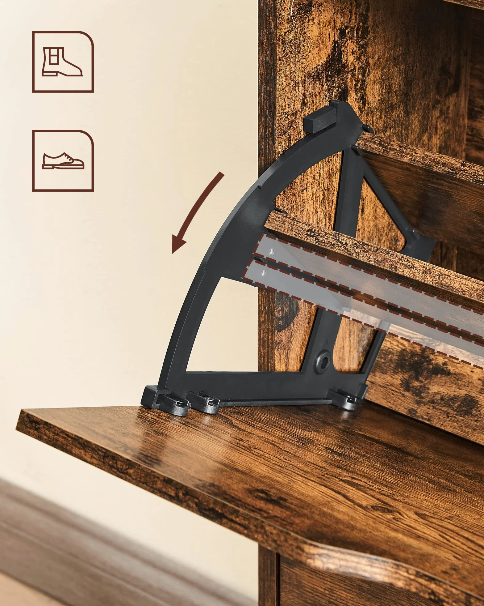 VASAGLE Szafka na buty z 2 klapami z otwartą półką 60 x 24 x 102 cm rustykalny brąz