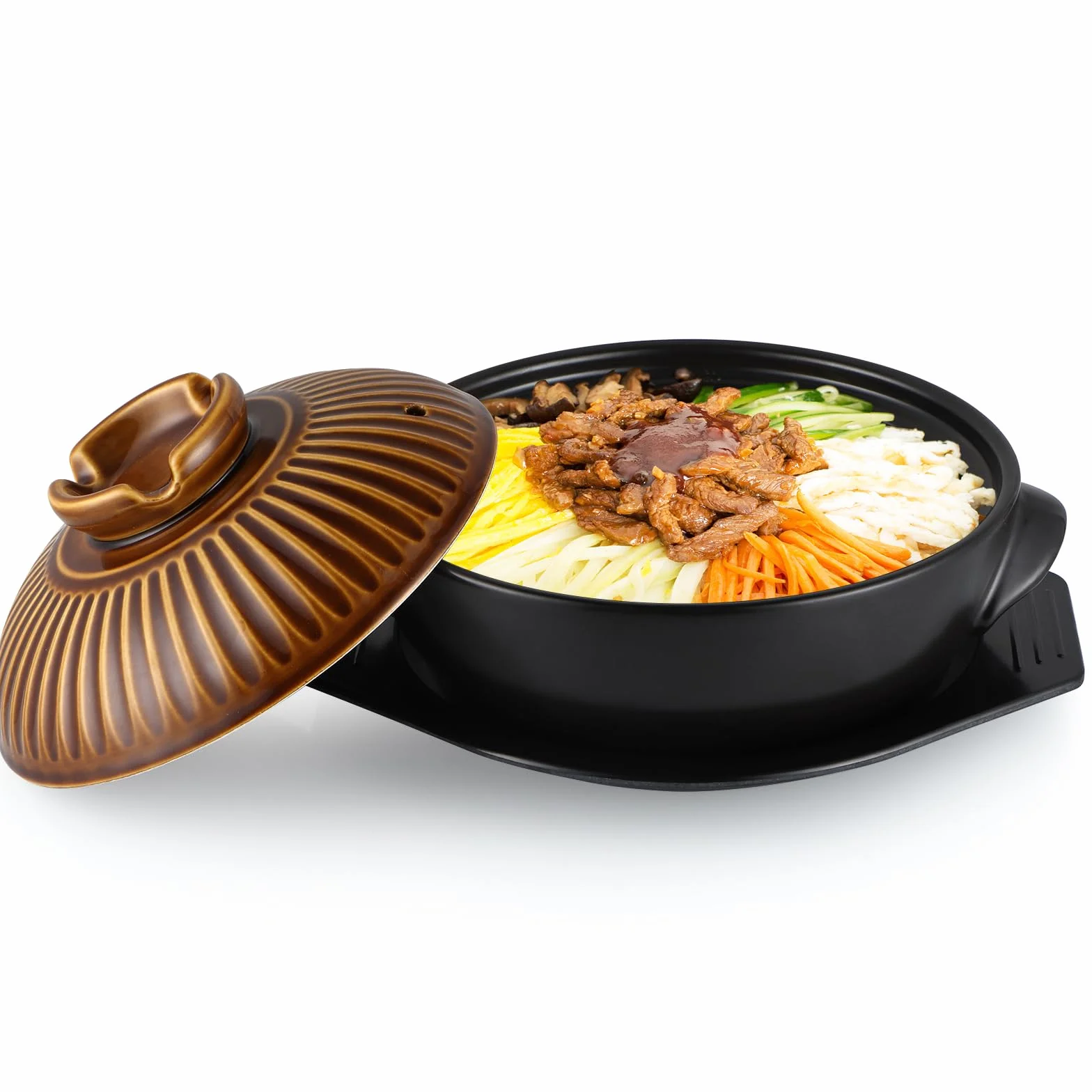 Skelang ceramiczna miska Bibimbap 1,6 l z pokrywką i tacą miedź vintage