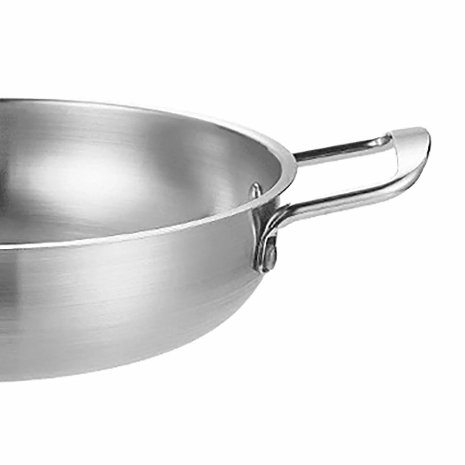 Ejoyous Patelnia do gotowania wok, 20 cm, ze stali nierdzewnej z podwójnym uchwytem, 1350 ml, patelnia z płaskim dnem, do gotowania owoców morza, smażonego ryżu, głębokiego mieszania (kolor srebrny)