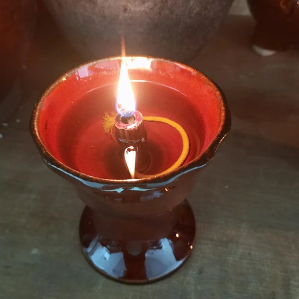 Yardwe Ceramiczna Lampa Naftowa Retro z Regulowanym Płomieniem do Wnętrz