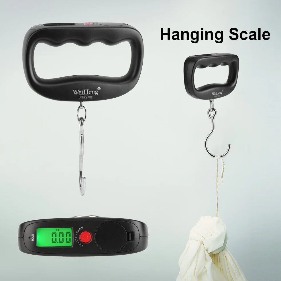 WEIHENG 50kg / 10g Cyfrowa Wisząca Waga Hakowa Wyświetlacz LCD Funkcja Tary Hak Wisząca Przenośna Elektroniczna Waga Bagażowa Waga Pocztowa Bez Baterii
