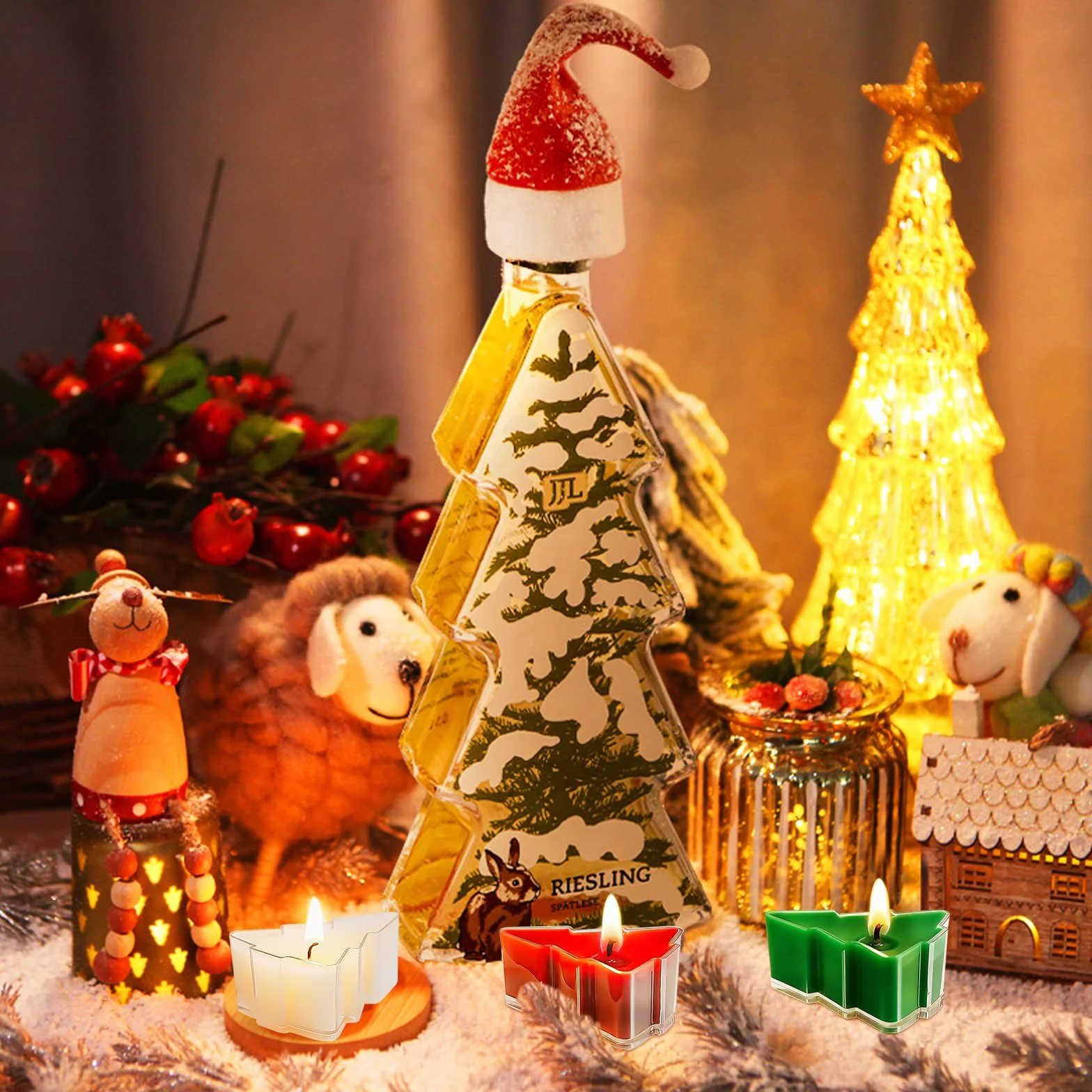 Świeczki typu tealight, 24 sztuki świec w kształcie choinki, świąteczna świeczka zapachowa, do relaksu, na imprezę, urlop, Nowy Rok, jako dekoracja