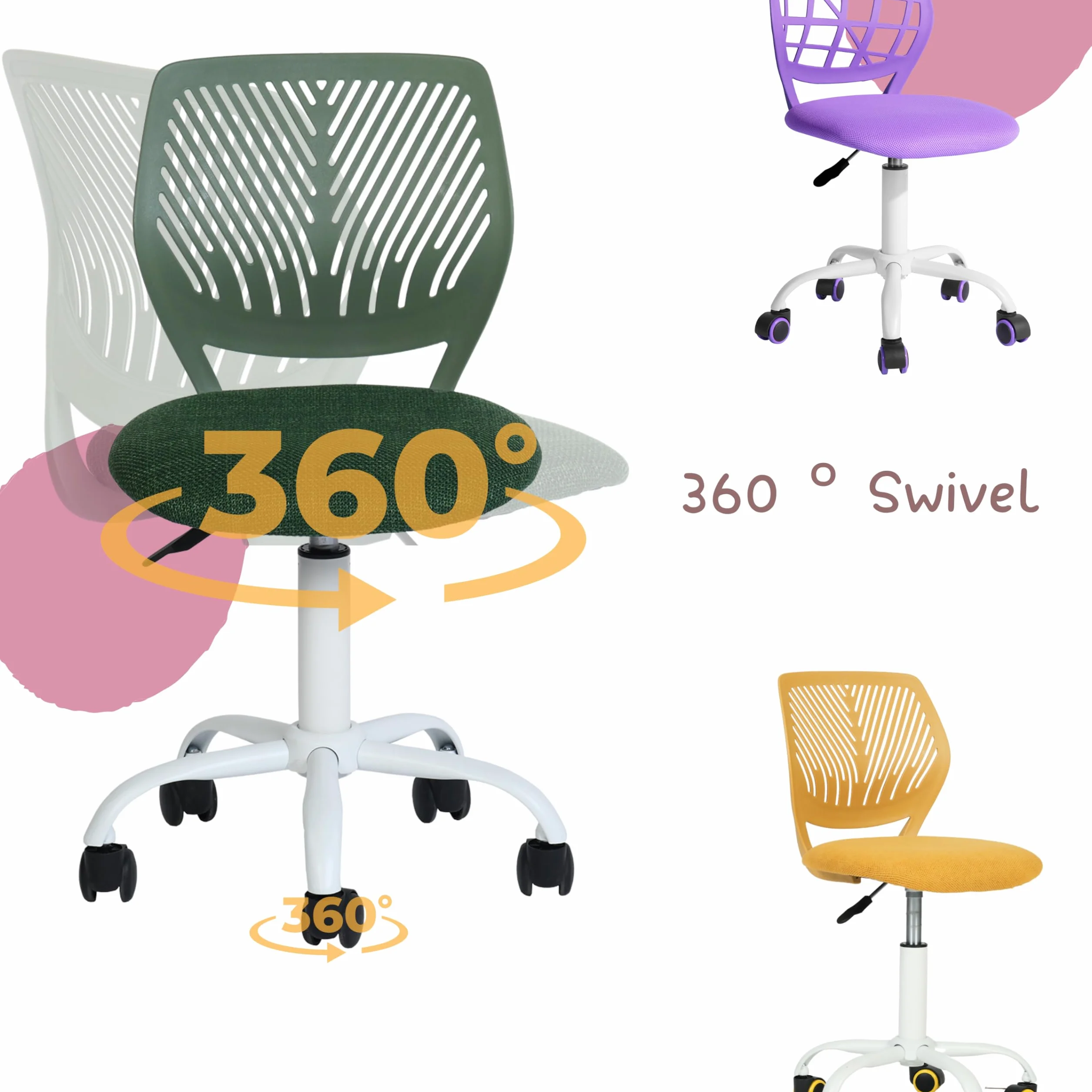 FurnitureR Krzesło gamingowe dla dzieci, krzesło biurowe, krzesło dla graczy, ergonomiczne, nowoczesne wzornictwo, bez rękawów, regulacja wysokości siedziska, gumowe kółka, zielone