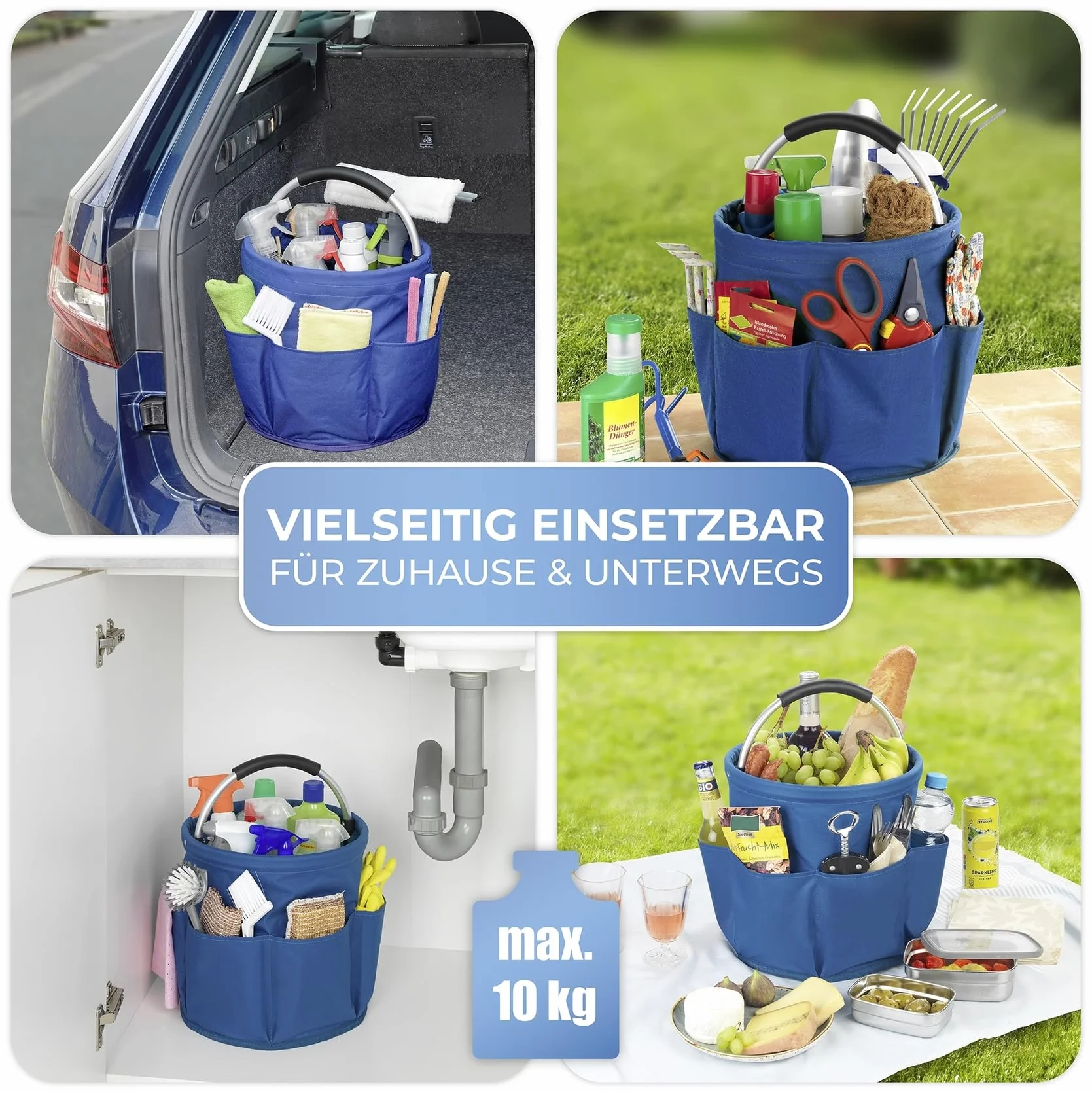 WENKO Uniwersalny organizer na przybory do czyszczenia 28 x 26,5 x 28 cm niebieski