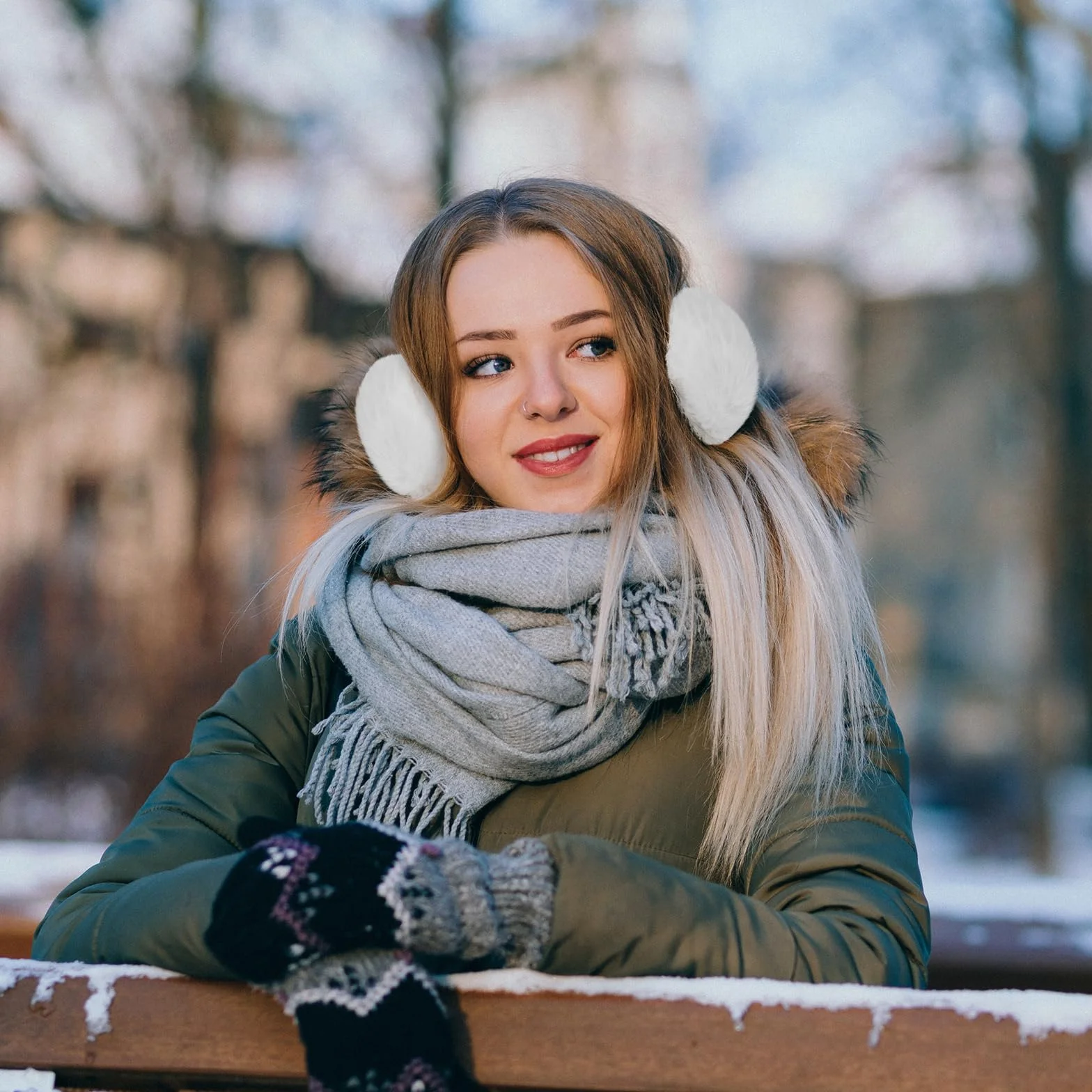 Nauszniki na zimę dla kobiet miękkie pluszowe nauszniki urocze na zewnątrz regulowane nauszniki akcesoria zimowe ocieplacze na uszy, biały, rozmiar uniwersalny
