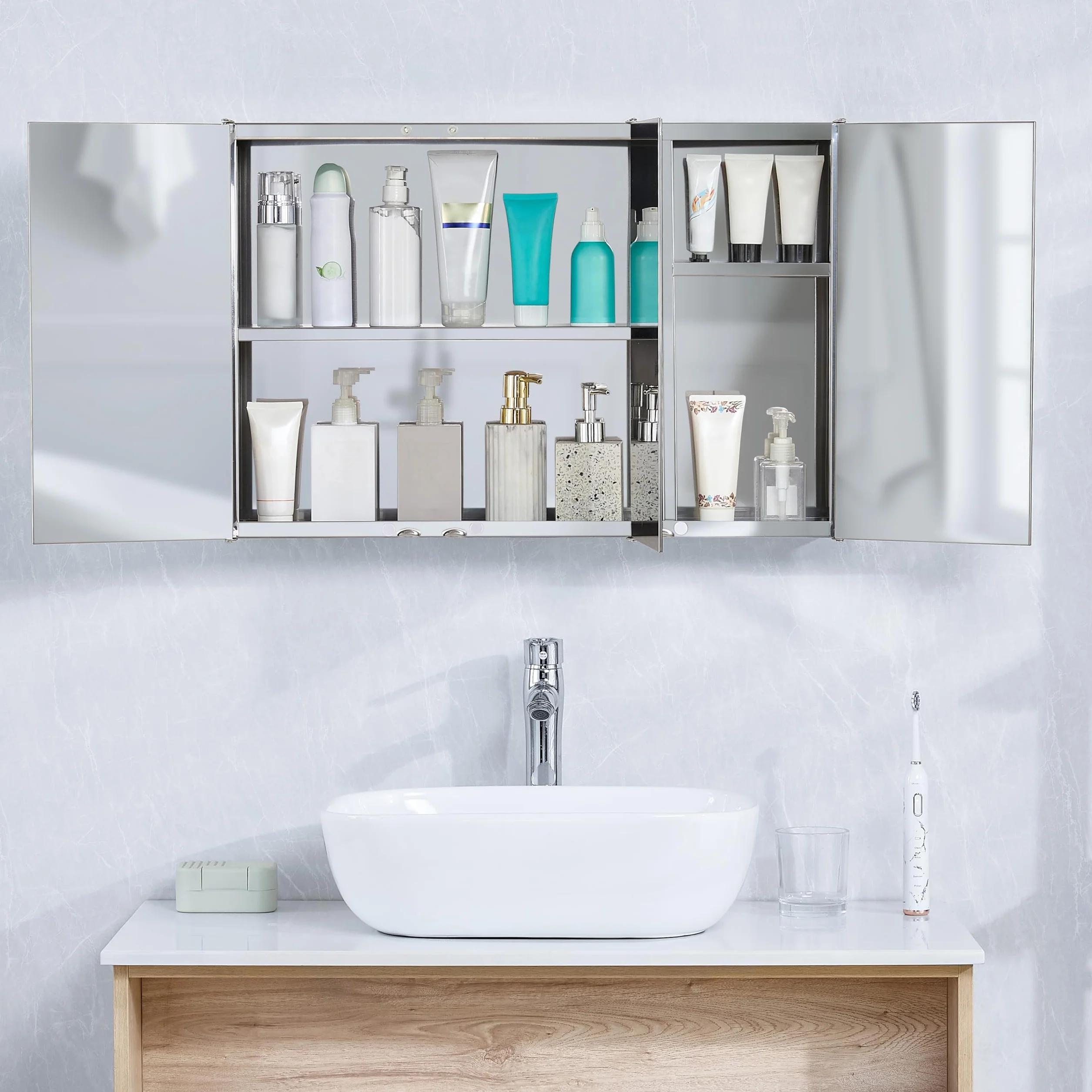 Bath Vida Tiano szafka łazienkowa z potrójnym lustrem stal nierdzewna