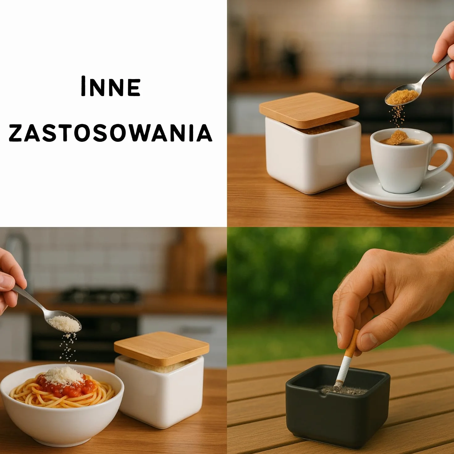 Ceramiczna cukiernica z bambusową pokrywką i łyżką ze stali nierdzewnej 10x10x9 cm