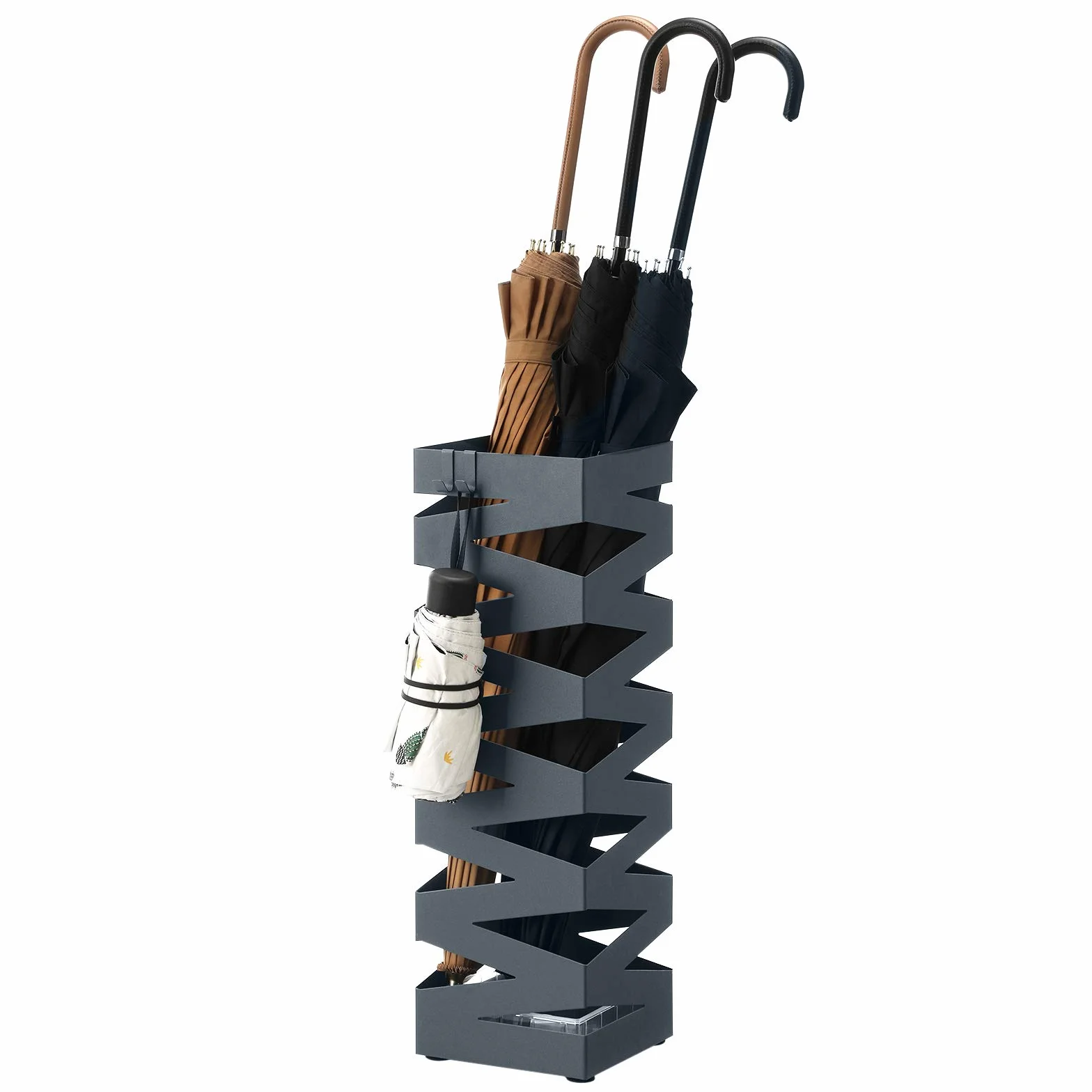 SONGMICS Stojak na parasole metalowy kwadratowy 4 haczyki tacka wodę 15,5x15,5x49 cm antracyt