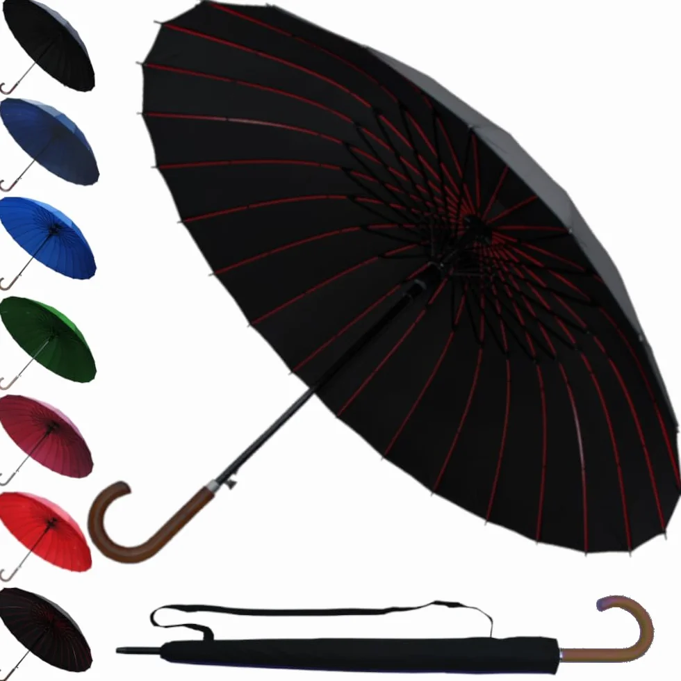 COLLAR AND CUFFS LONDON - Wiatroszczelny parasol z 24 żebrami dla super wytrzymałości - 60 km/h bardzo mocny - potrójna warstwa wzmocniona rama z włókna szklanego - drewniany uchwyt haka -