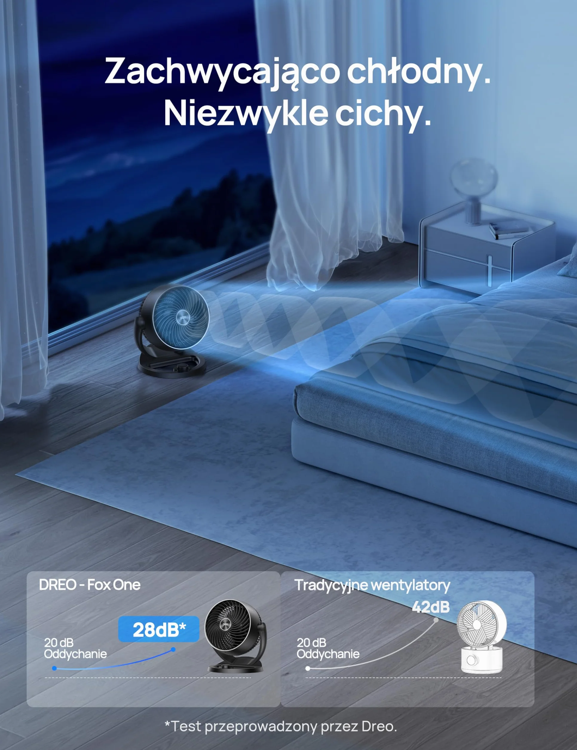 Dreo 28dB Cichy wentylator stołowy, średnica 18cm, 3 prędkości, 120° regulowany kąt nachylenia, cichy mały wentylator, przenośny wentylator do sypialni biura, Fox One, Czarny.