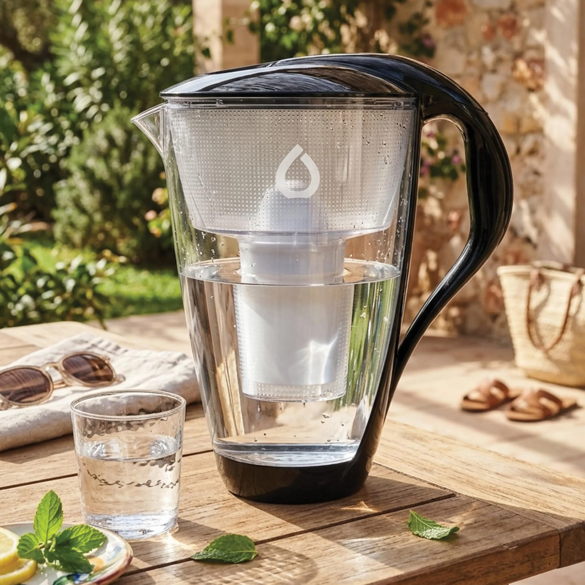 DAFI Szklany dzbanek filtrujący CRYSTAL LED 2 l Grafitowy - System filtrowania wody redukujący kamień i chlor, bez BPA, czujnik LED + filtr wody Classic
