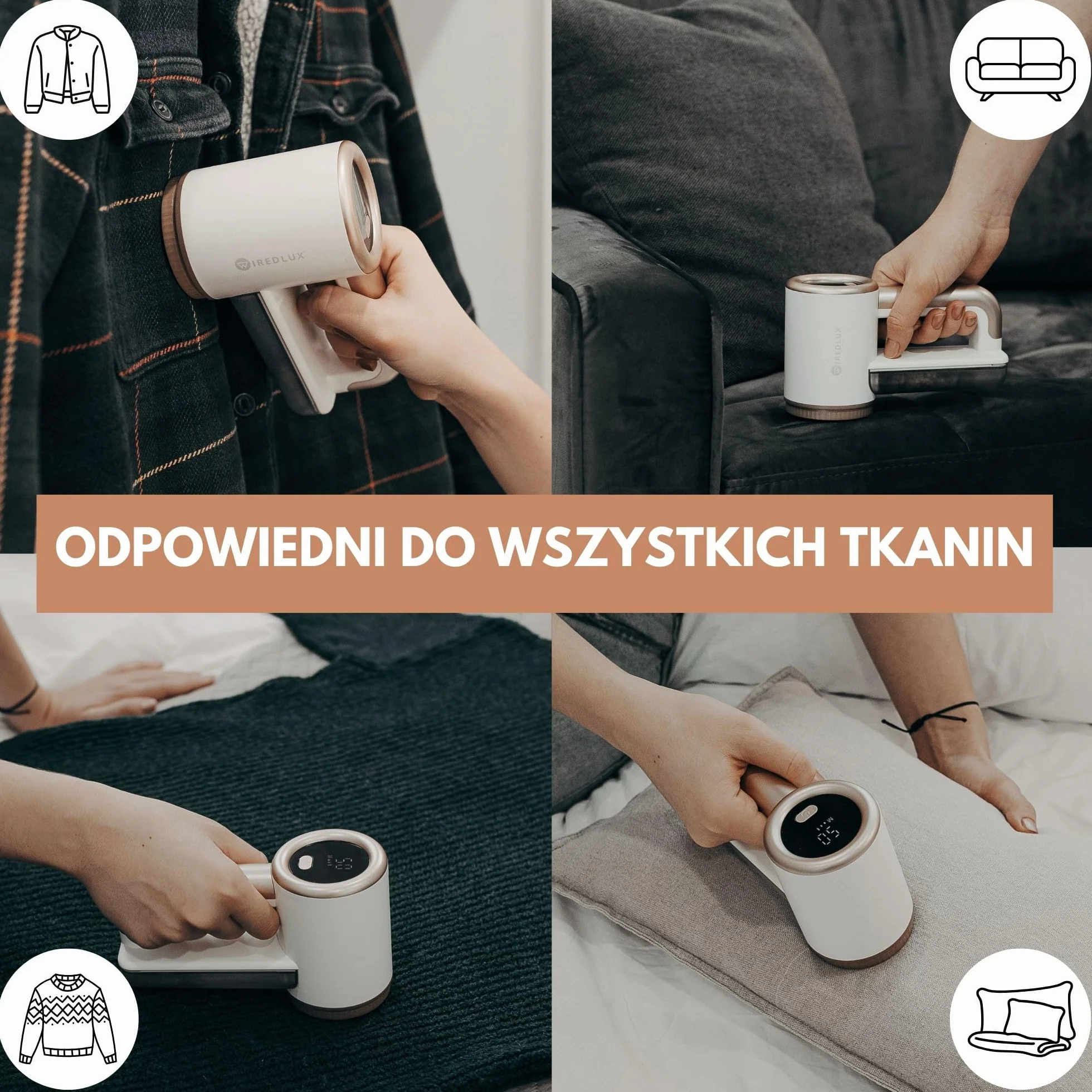 Elektryczna Golarka do Kłaczków, Regulowana 3-Biegowa Prędkość, Ostrze z 6 Listkami, Wyświetlacz LED, Ładowanie przez USB Biały