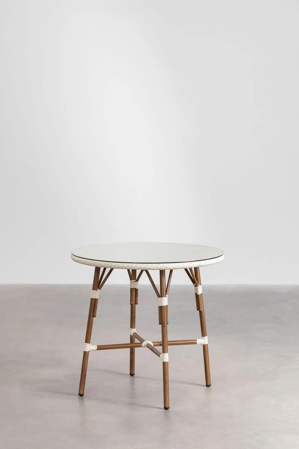 SKLUM Zestaw okrągłego stołu Brielle Bistro 80 cm 4 składane krzesła aluminiowe z podłokietnikami